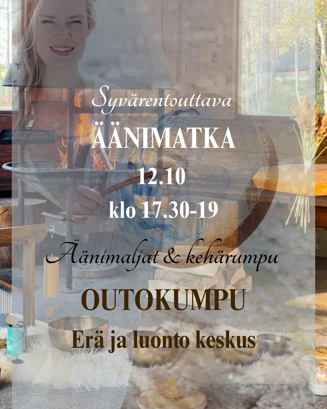 H&auml;m&auml;rtyv&auml; syysilta. Luonnon syleilyss&auml; -kodan l&auml;mm&ouml;ss&auml;. El&auml;v&auml;n tulen &auml;&auml;rell&auml;. &Auml;&auml;nimaljojen hoivaavat soinnut &amp; maadoittavan keh&auml;rummun syd&auml;nt&auml; avaava rytmi. 

Le