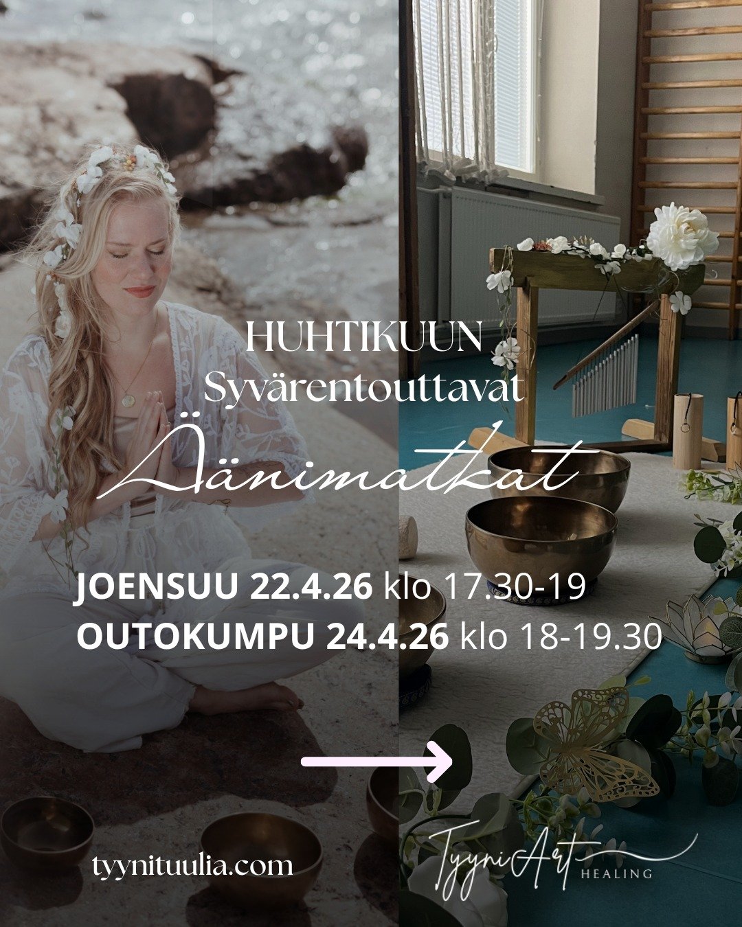 Kaipaatko lempe&auml;&auml; ja syv&auml;sti rentouttavaa hetke&auml; itsellesi?

Tule lep&auml;&auml;m&auml;&auml;n, pys&auml;htym&auml;&auml;n ja rentoutumaan syv&auml;sti sointujen ja s&auml;velten lempe&auml;ss&auml; syleilyss&auml; huhtikuussa JO