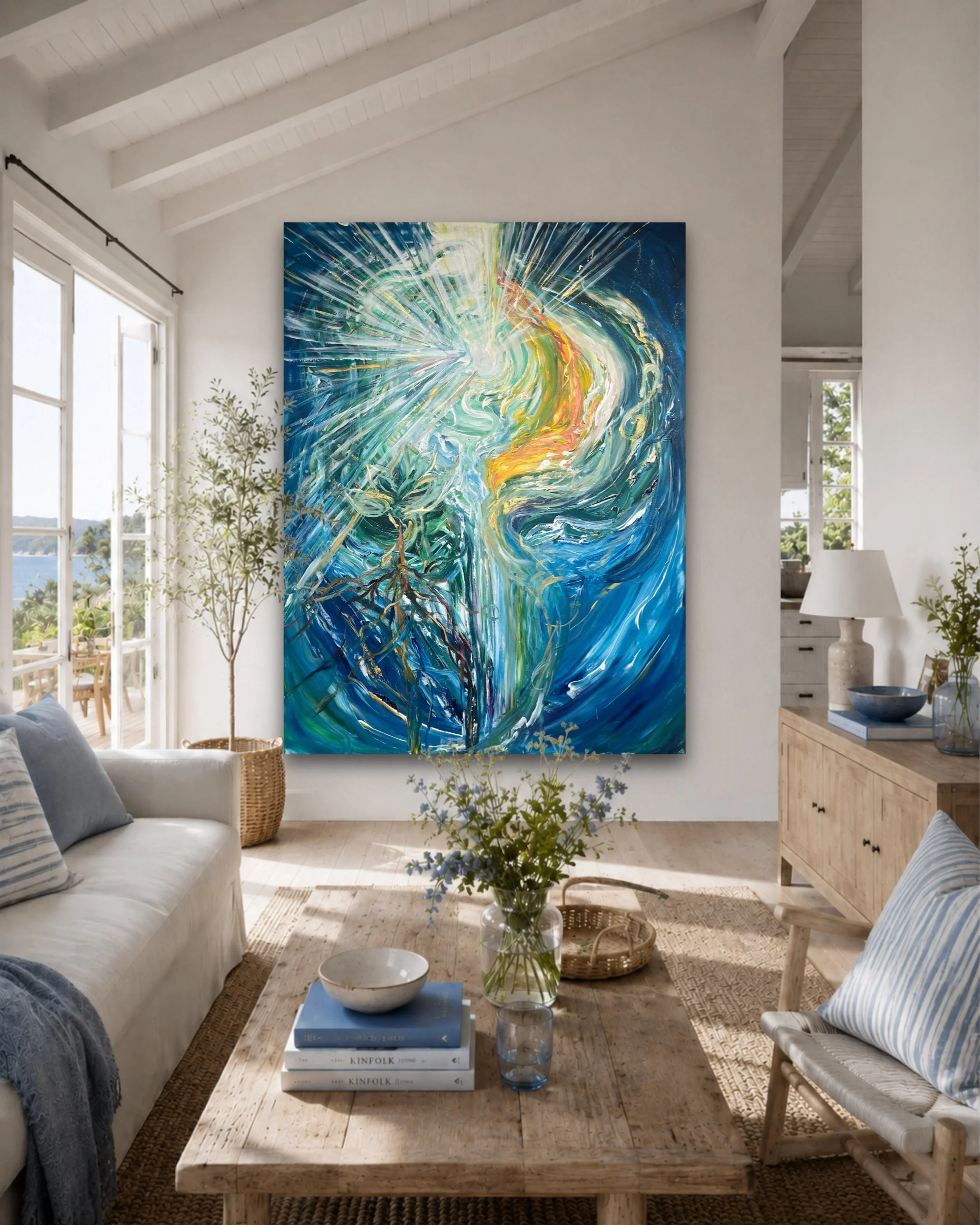 EL&Auml;M&Auml;N L&Auml;HDE

130x100cm akryyleilla canvas pohjalle (kiilakehykset suomalaista m&auml;nty&auml;) 

Teos nyt myynniss&auml; 
verkkokaupassa tyynituulia.com 💚🌊✨

Teos on syntynyt alkuvuodesta livemaalauksena Helsingin Joogafestivaleill