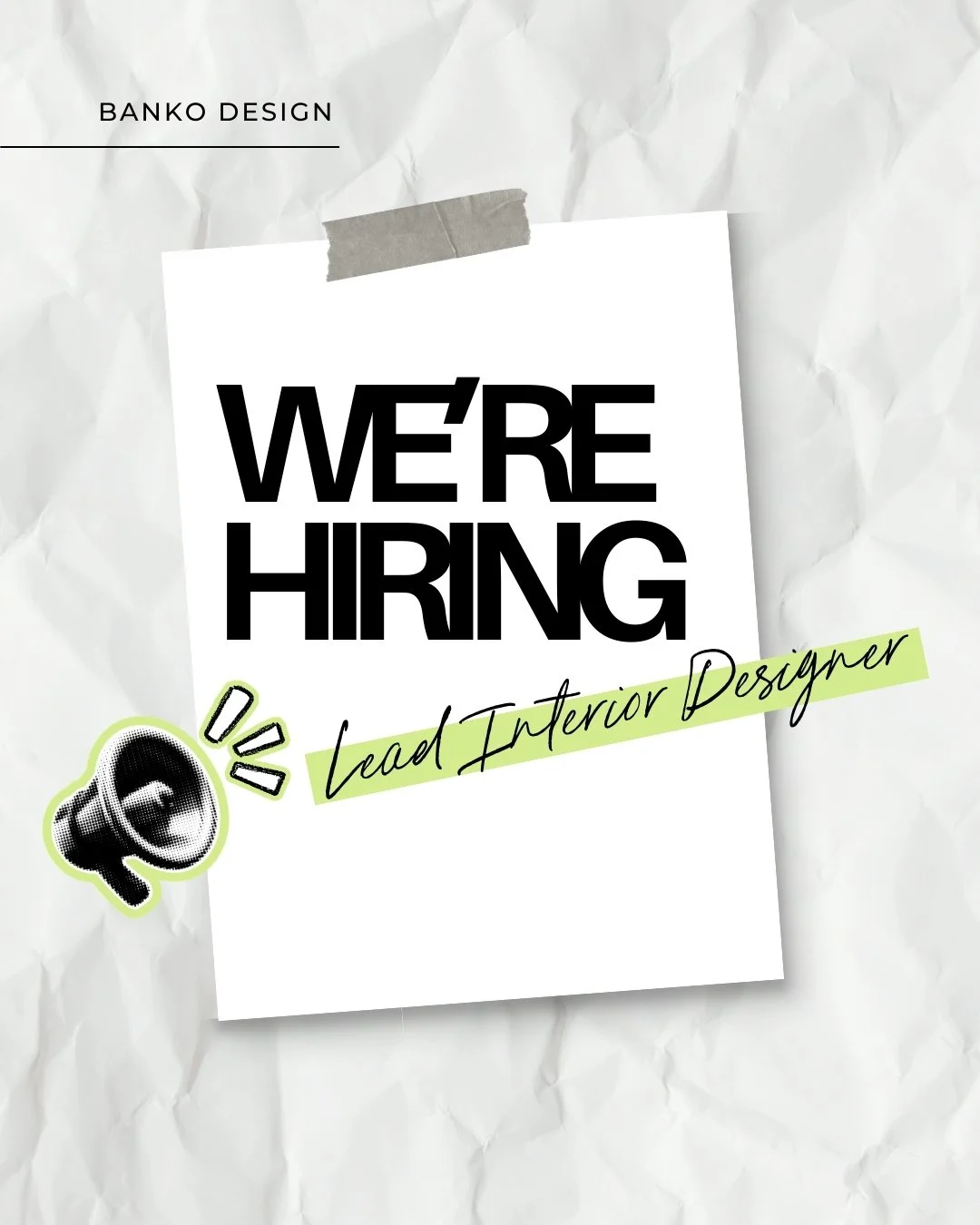 We&rsquo;re hiring at Banko Design! ✨ 
 
We are looking for a Lead Interior Designer &amp; Project Manager &mdash; 7+ years experience!

Our team is growing, and we&rsquo;re looking for an experienced, detail-driven creative who wants to design meani