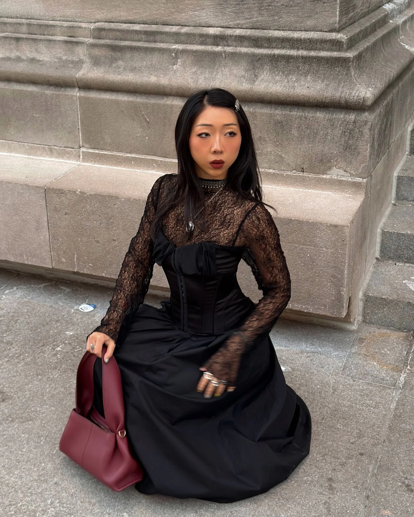 cosplaying as hot &amp; mysterious with my new @polene_paris 🥀🏰⛓️