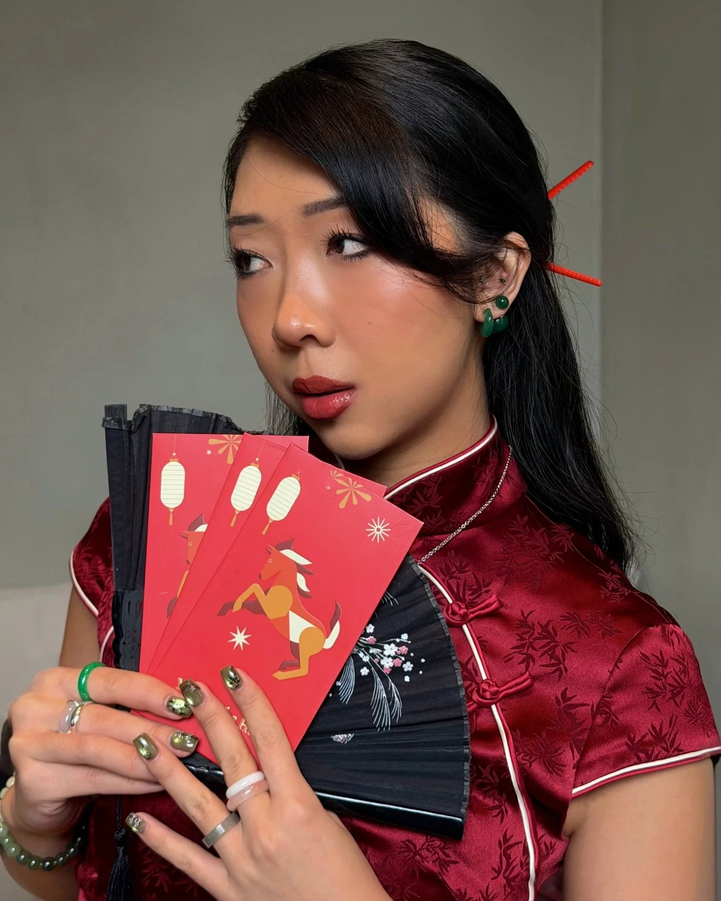 always in a very chinese time of my life🧧i get so many questions about where i buy my jade jewelry &amp; it's all from @seree.co ✨you can get 15% off with the code GRACE15 until march 15, and every order will come with a red envelope containing a su