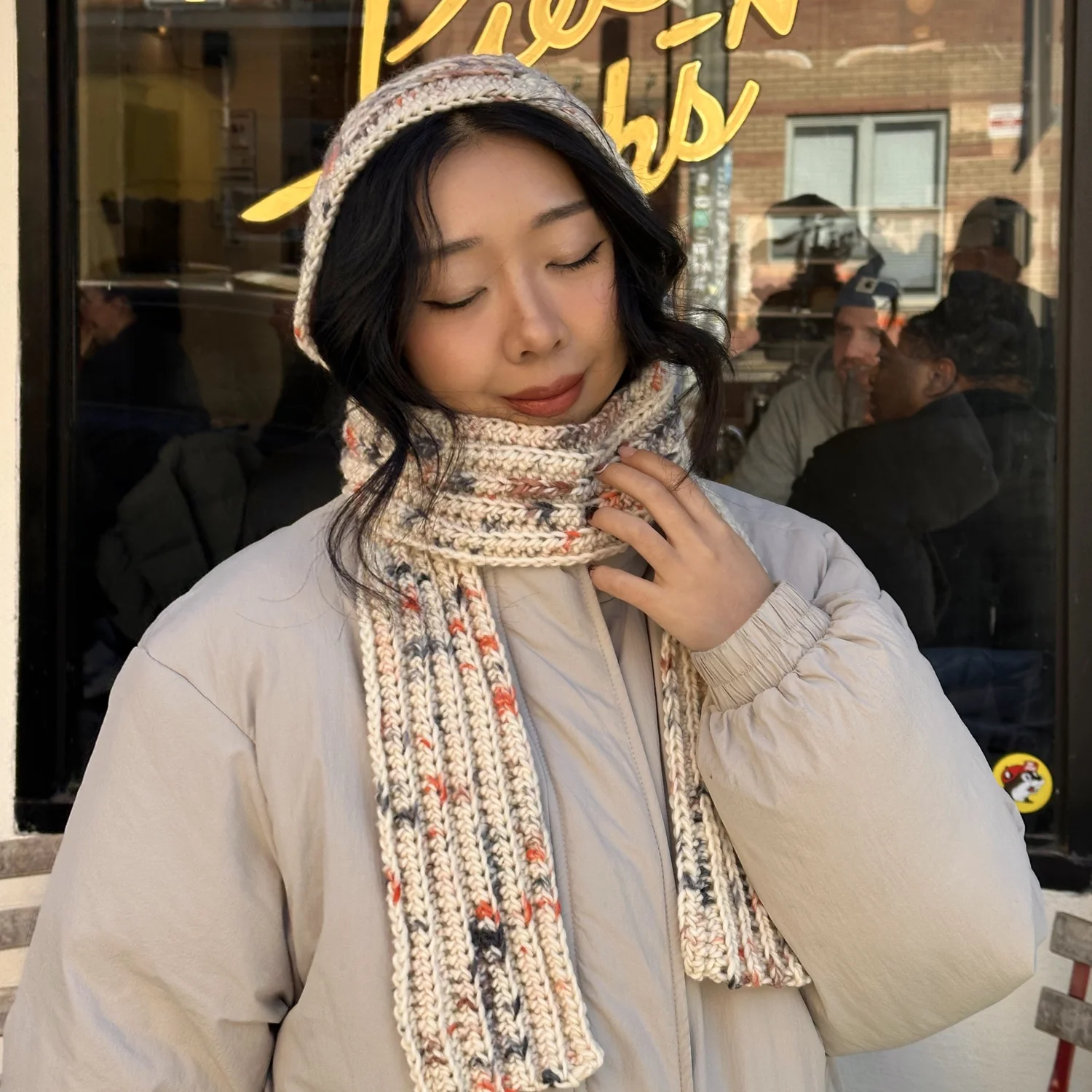 Hand-Knit Cream Hooded Scarf Cream Hooded Scarf - Etsy main image 2