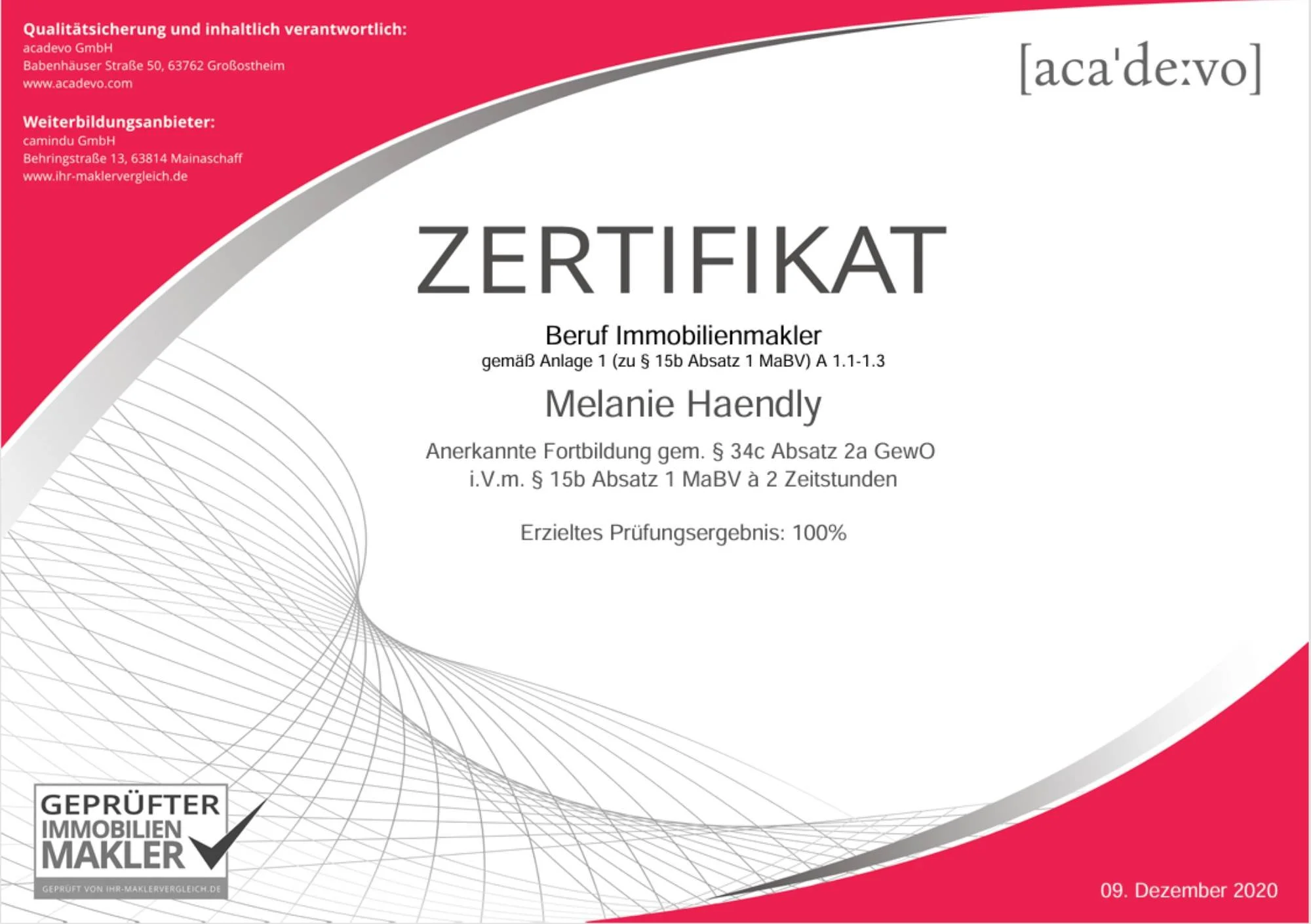 Melanie Haendly - Zertifikat Beruf