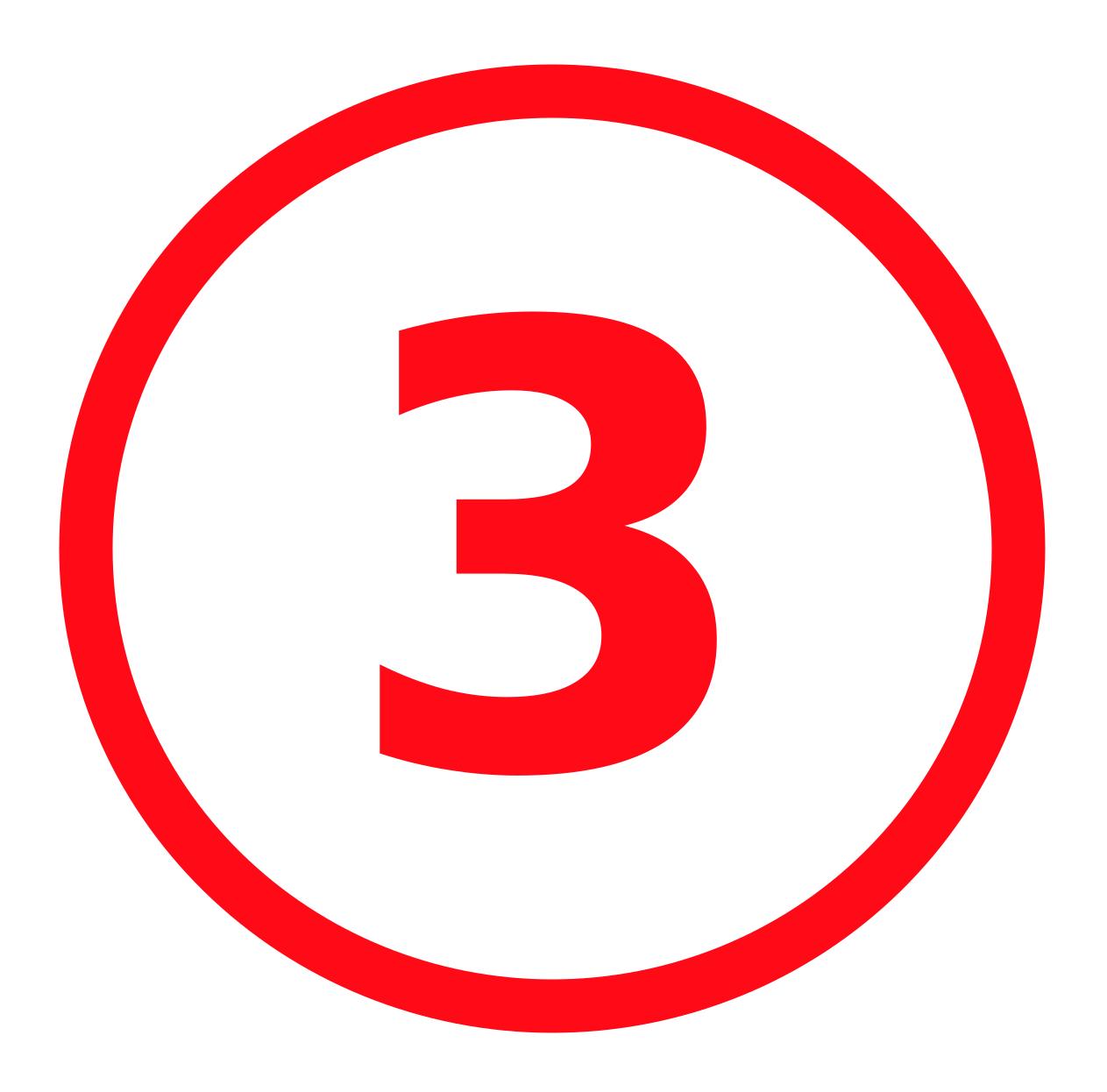 Red number three inside a black circle with a red border, indicating a countdown or sequence position.