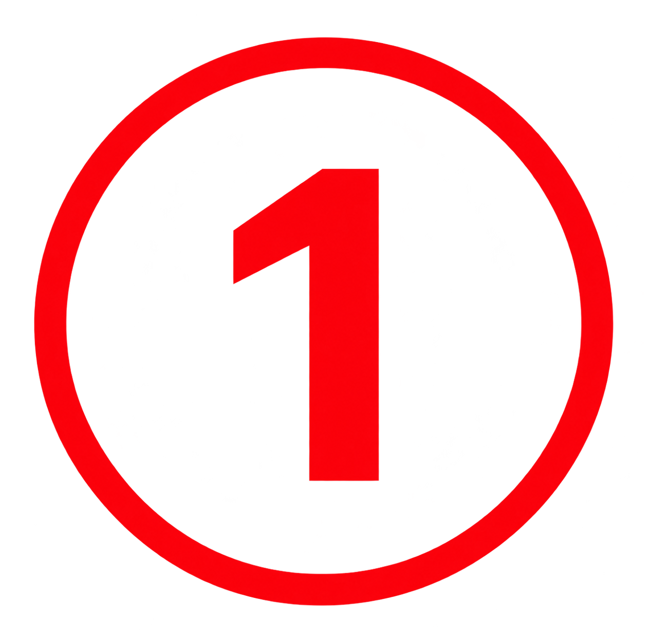 Red and black number one inside a red circle.