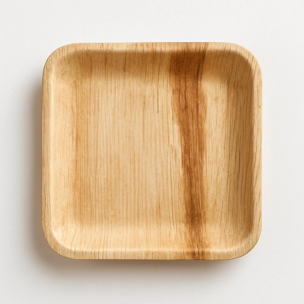Empty square areca plate on a white surface