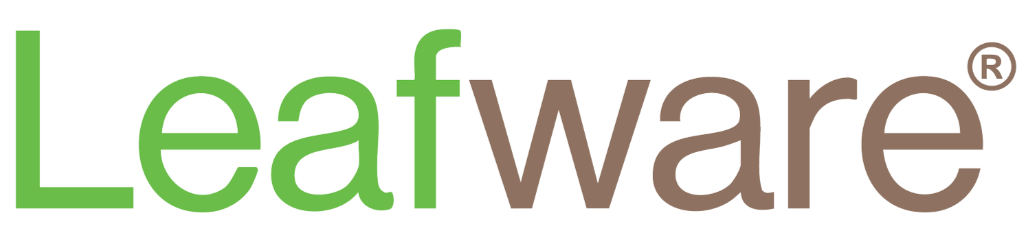 Colorful logo with the words "Leaf Ware" in green and brown text.
