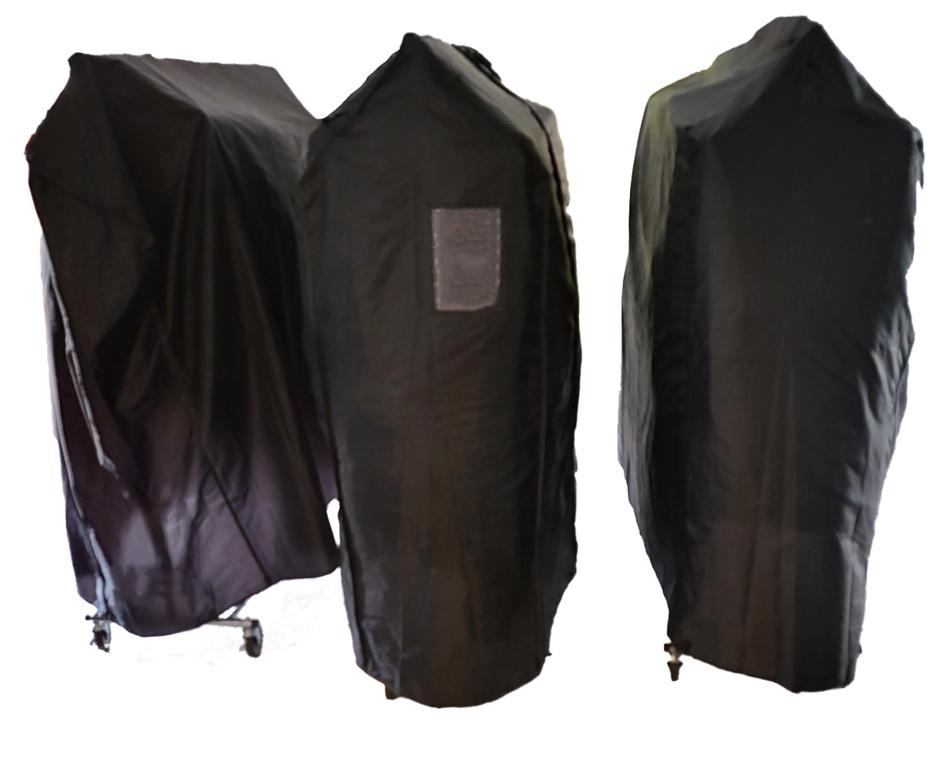 Three black bulletproof vest mannequins displayed side by side.