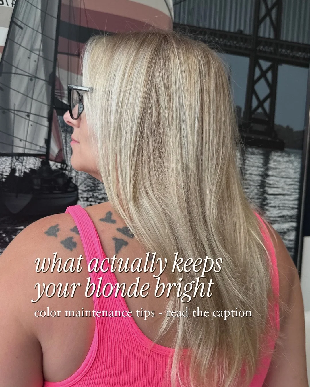 Some tips to keep your blonde bright and, more importantly, healthy~

✨ Work with your natural
Every single hair does not need to be lightened to feel blonde. Leaving depth allows the blonde to reflect more light and look brighter overall. This is al