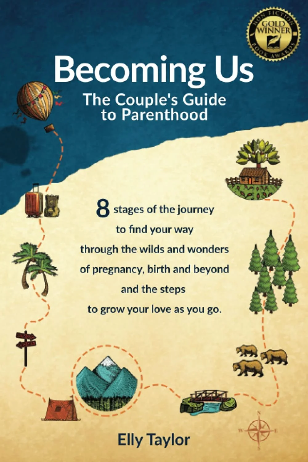 Book cover of Becoming Us by Elly Taylor, a couple's guide to parenthood recommended for new parents after baby