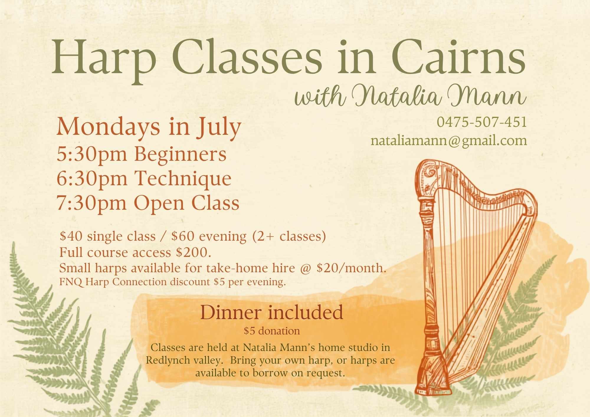 Harp Classes in July