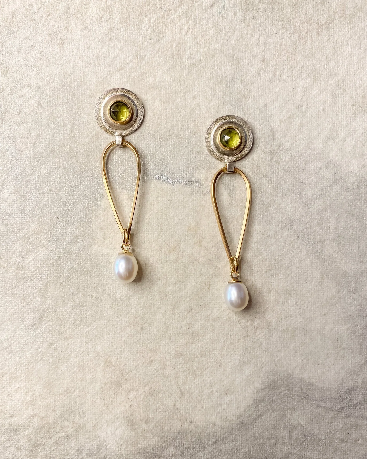 Peridot and Pearl Earrings in 14K Gold and Sterling Silver