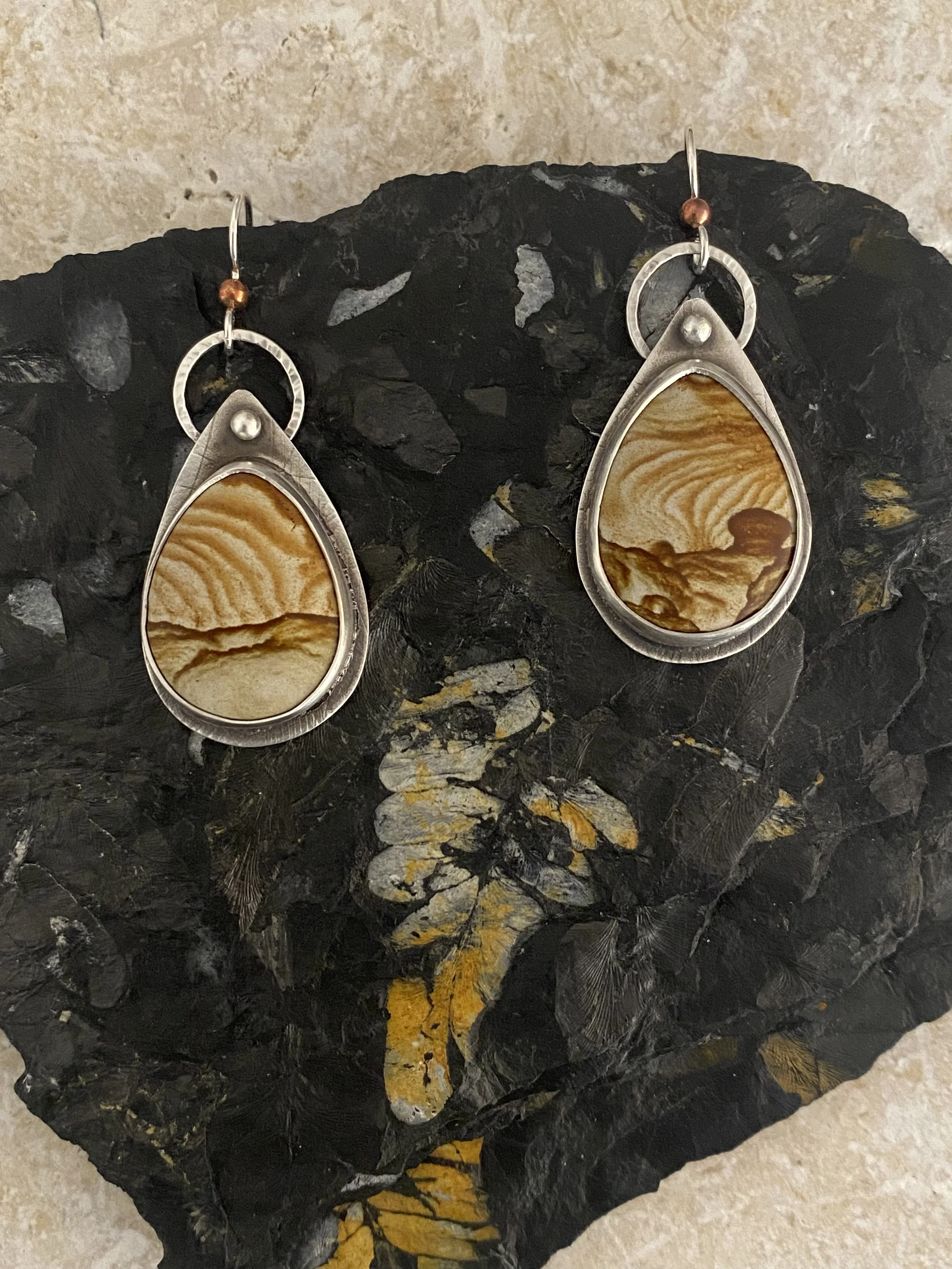 Picture Jasper Teardrop Earrings in Sterling Silver