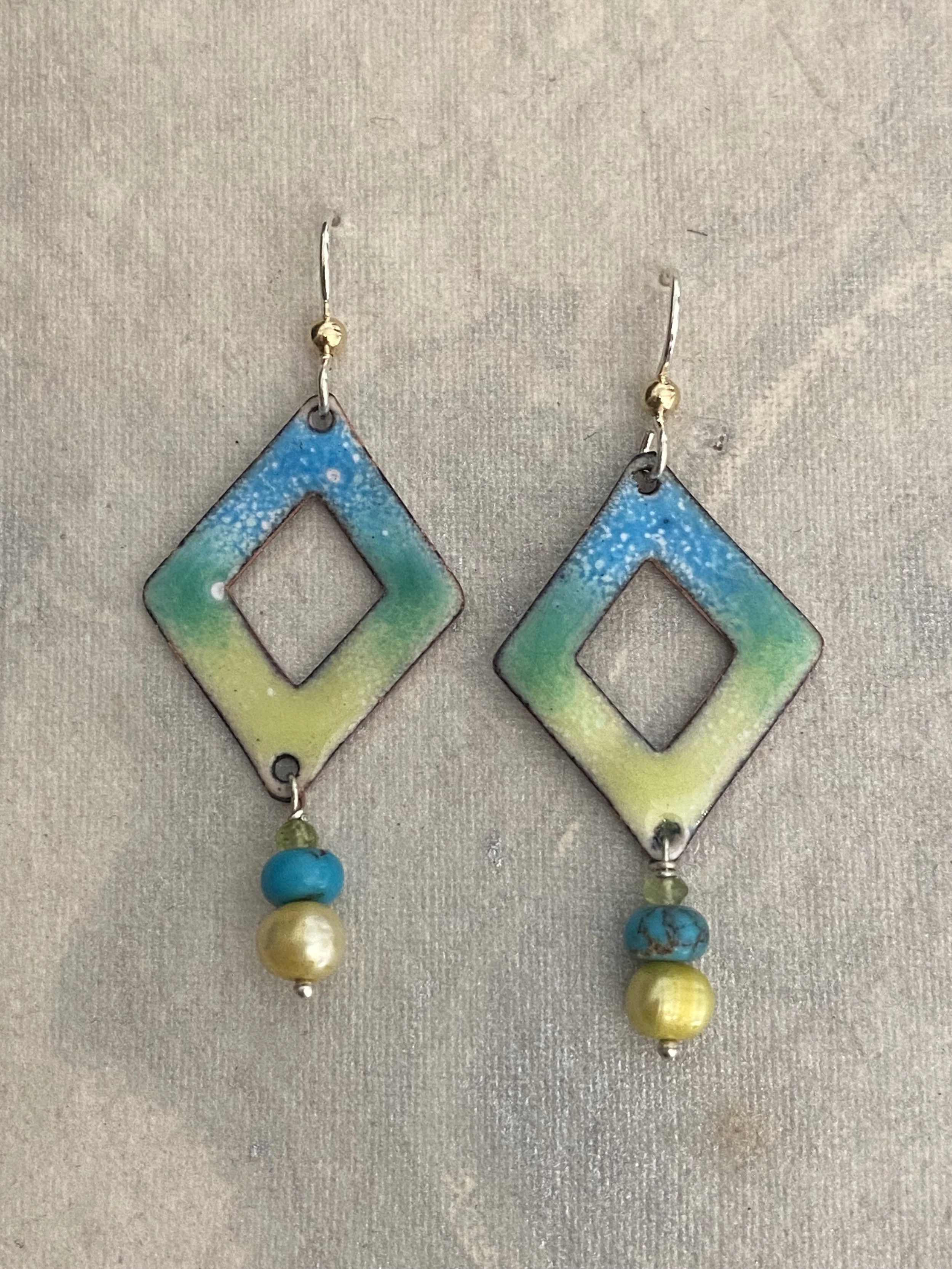 Ocean Diamond Shape Enamel Earrings