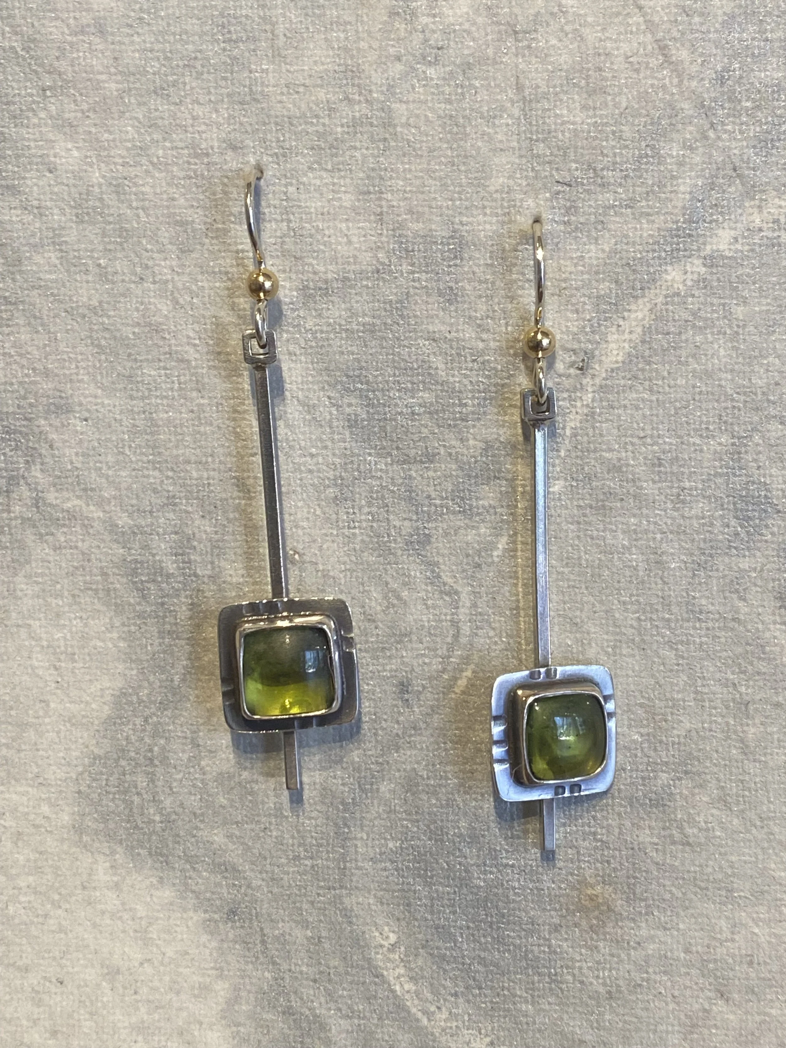 Square Shaped Peridot Dangle Earrings