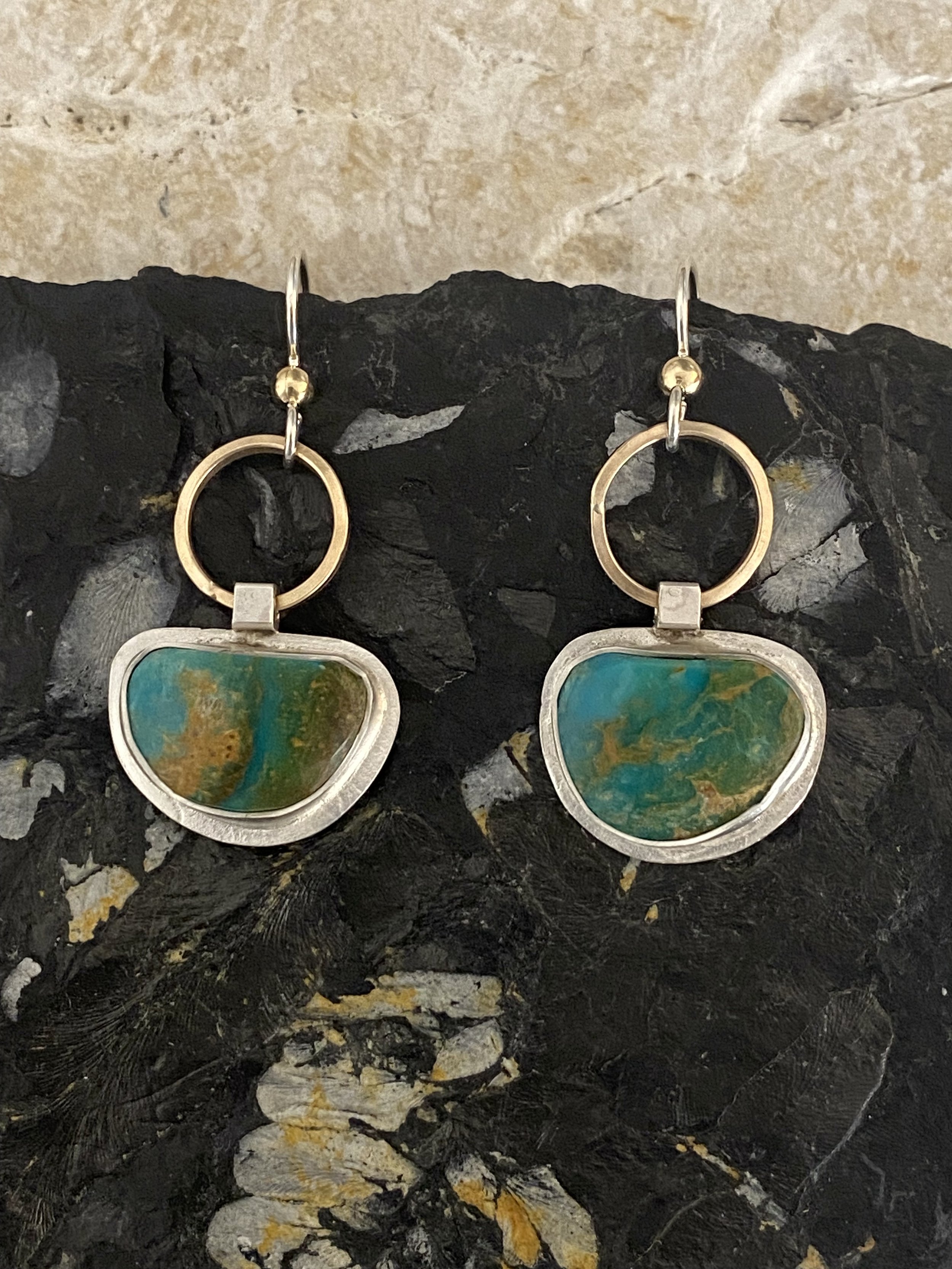 Turquoise with Gold Hoops Earrings