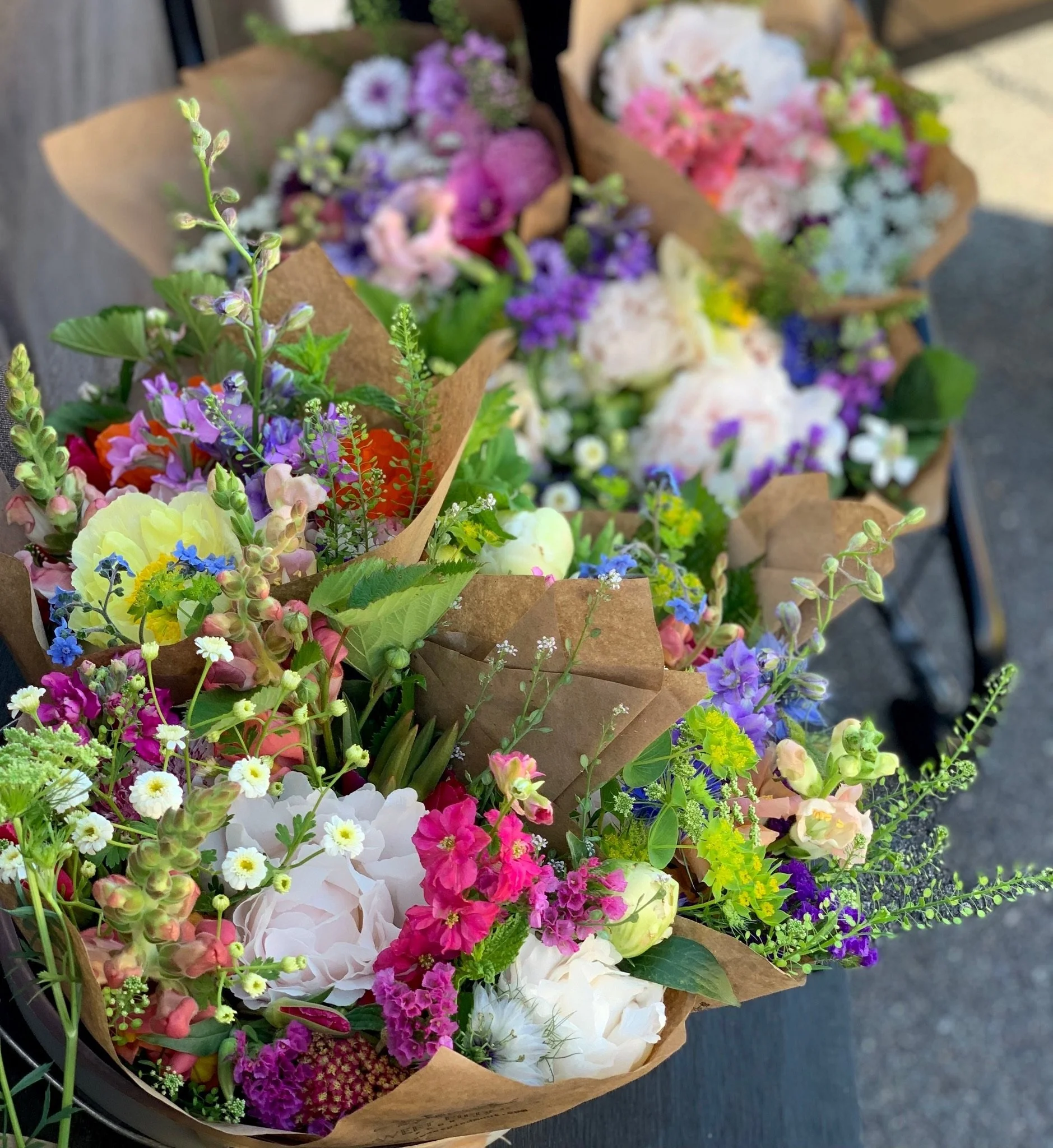 Mixed Wildflower Bouquets Handtied Wrapped Farmer Florist Farmers Market.jpg