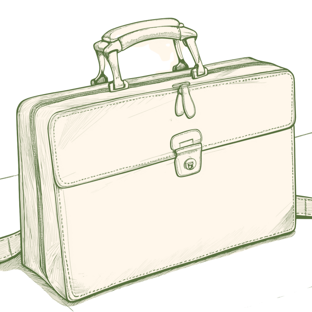 Illustration of a briefcase, symbolizing business and professional engagement, potentially representing Saba Community Food Alliance's commitment to managing ethical sourcing and community-focused food distribution operations.
