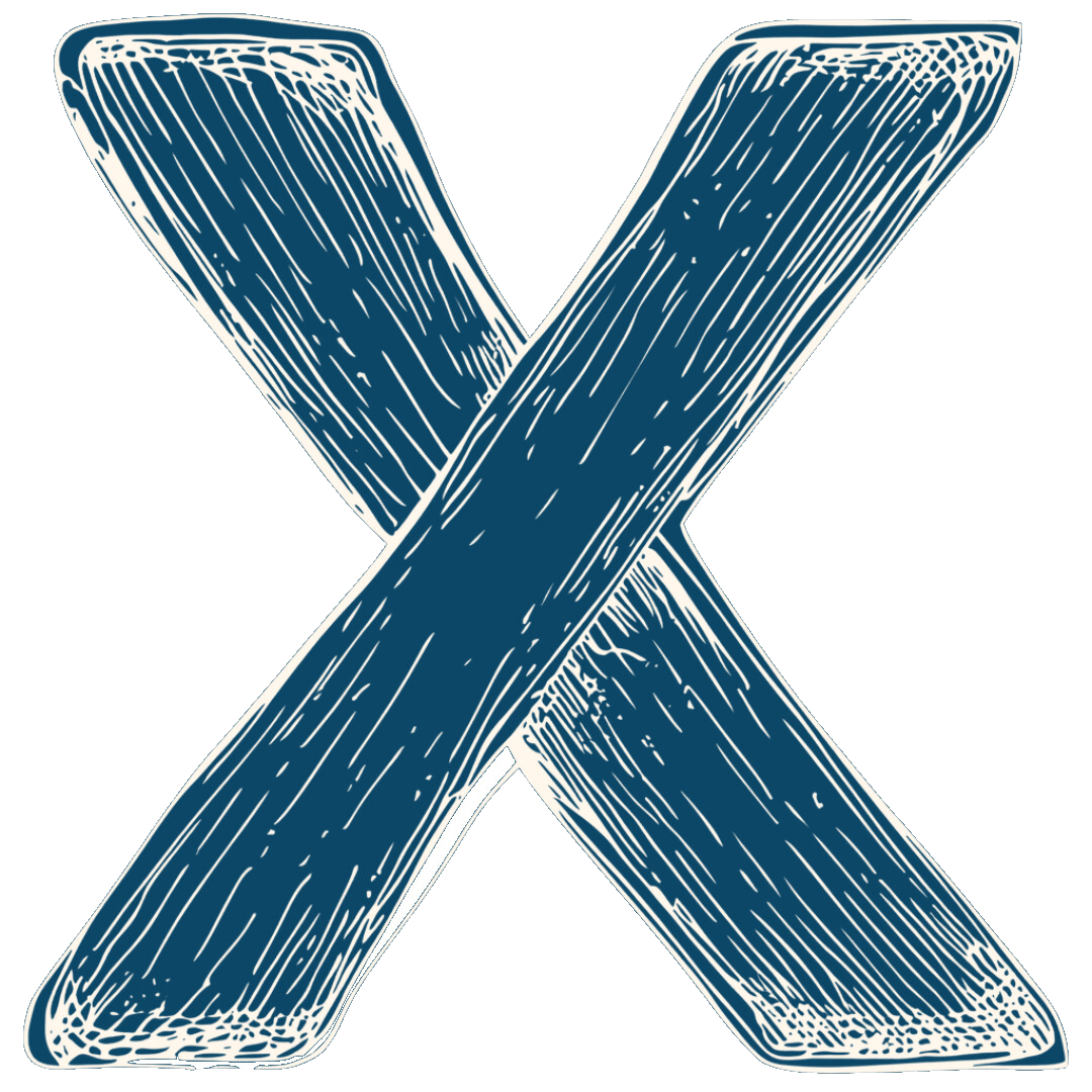Hand-drawn illustration of a bold blue 'X', possibly representing a selection, exclusion, or error in a visual context