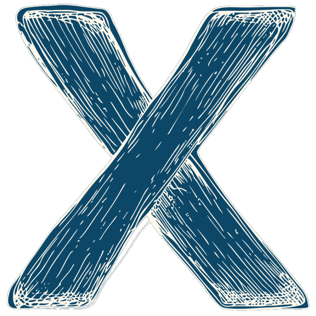Hand-drawn illustration of a bold blue 'X', possibly representing a selection, exclusion, or error in a visual context