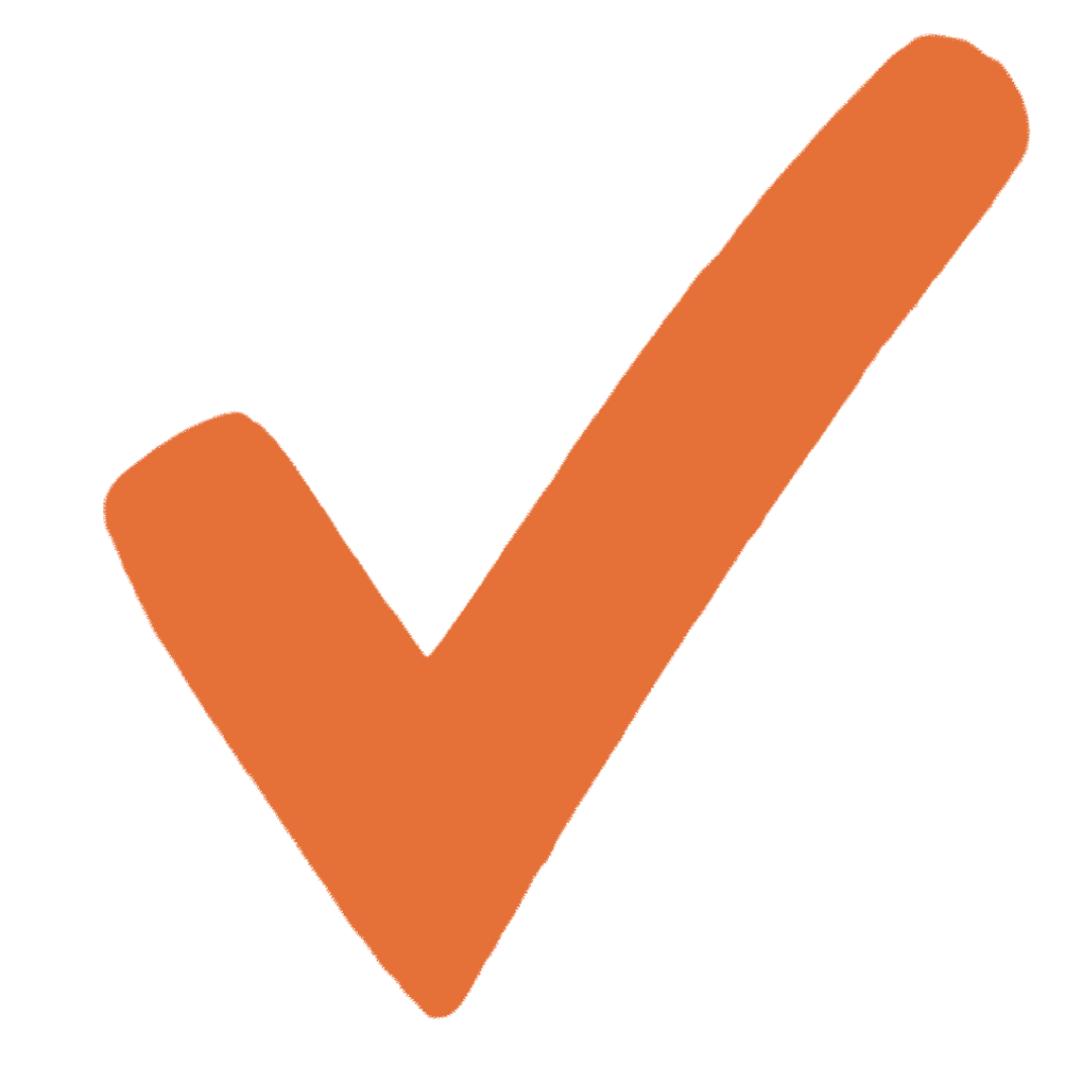 Hand-drawn illustration of an orange checkmark, symbolizing approval, confirmation, or a positive outcome