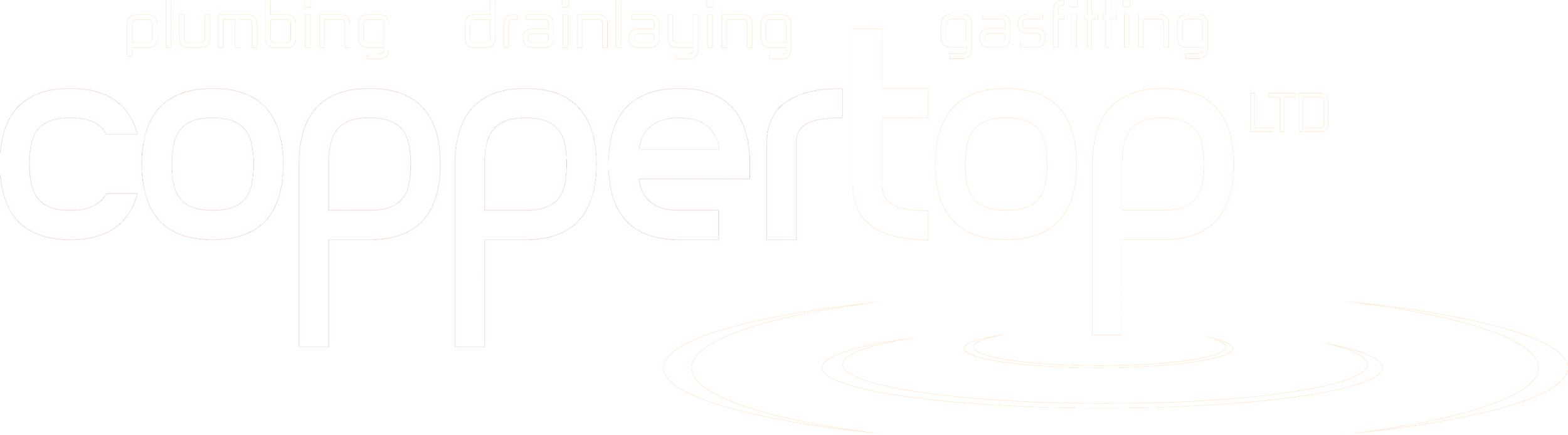 Logo of a plumbing company with the words 'COPPERTOP', 'plumbing', 'drainlaying', 'gasfitting', and 'LTD'. The logo features a stylized water splash or ripple effect at the bottom.