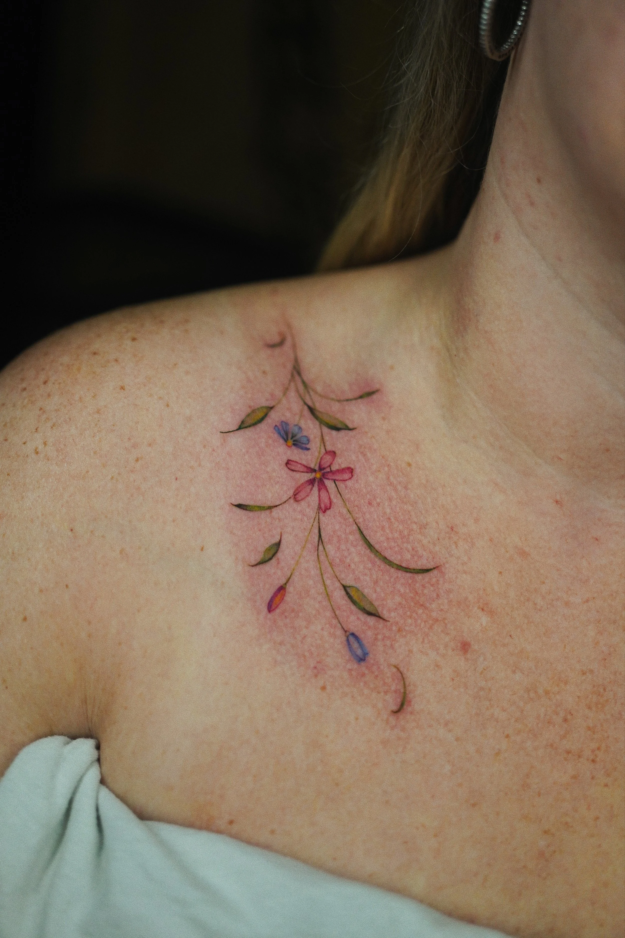 Fine Color Florals on Collarbone