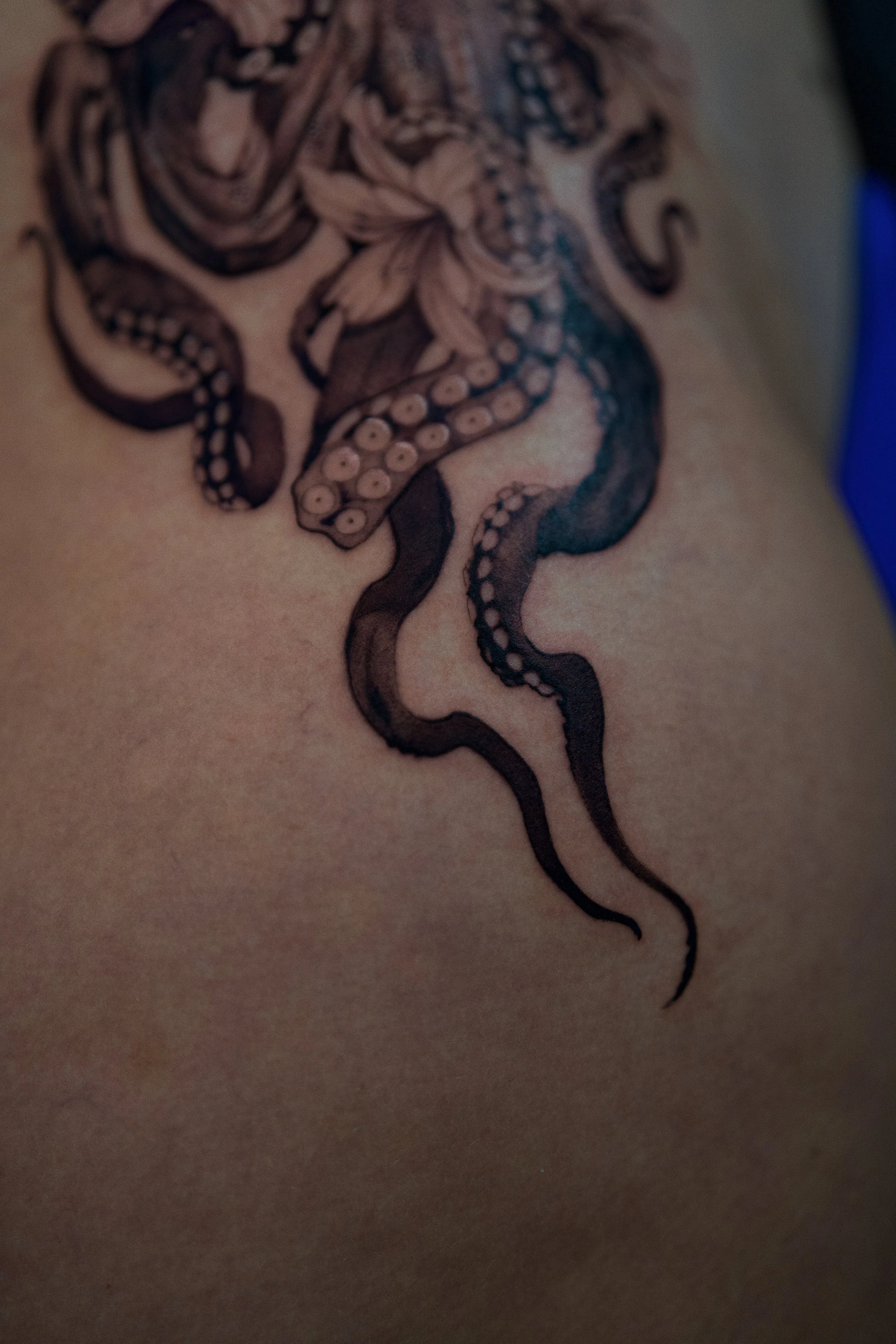 Illustrative Octopus Thigh Tattoo Tentacle Close Up