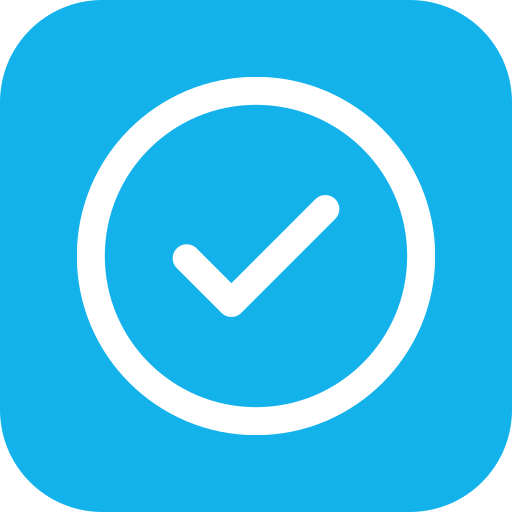 Blue square app icon with a white circular checkmark inside it.