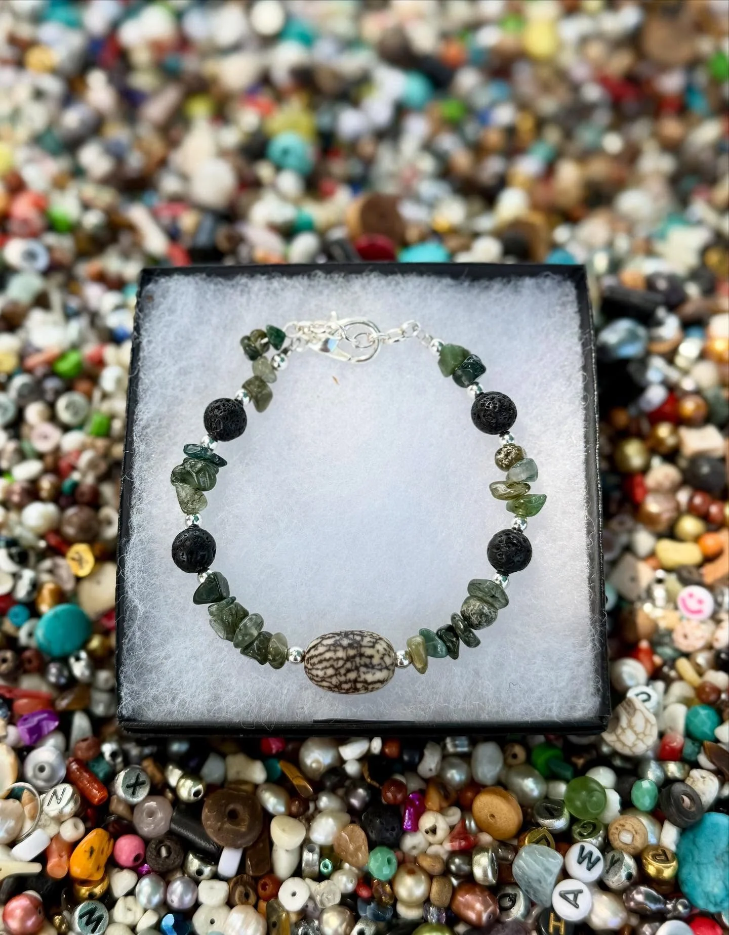 New Men’s bracelets! What do you think? Jasper, Lava Rock and Palm Tree Seed 🌴