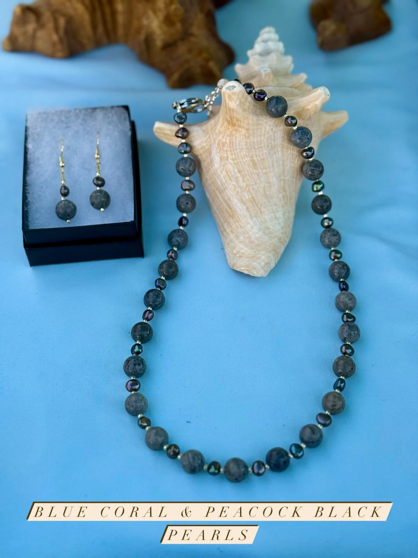 🎄✨One of a Kind real Blue Coral &amp; Black Peacock Pearl Necklace! ✨🎄

Find us this weekend:
✨ @mandevilletrailheadmarket &ndash; Saturday
✨ @abitasprings.farmersmarket &ndash; Sunday

Come get your holiday shimmer! 🤩🎁

#HandmadeJewelry #bluecor