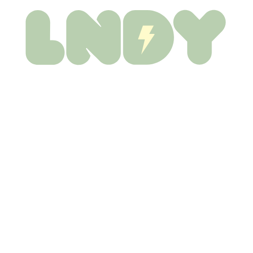 The image features the phrase "LNDY" in large, green, bubble-style letters with a lightning bolt symbol inside the 'D'. Below the logo, there is a slogan that says Let's Not Die Yet and Let's Not Diet.