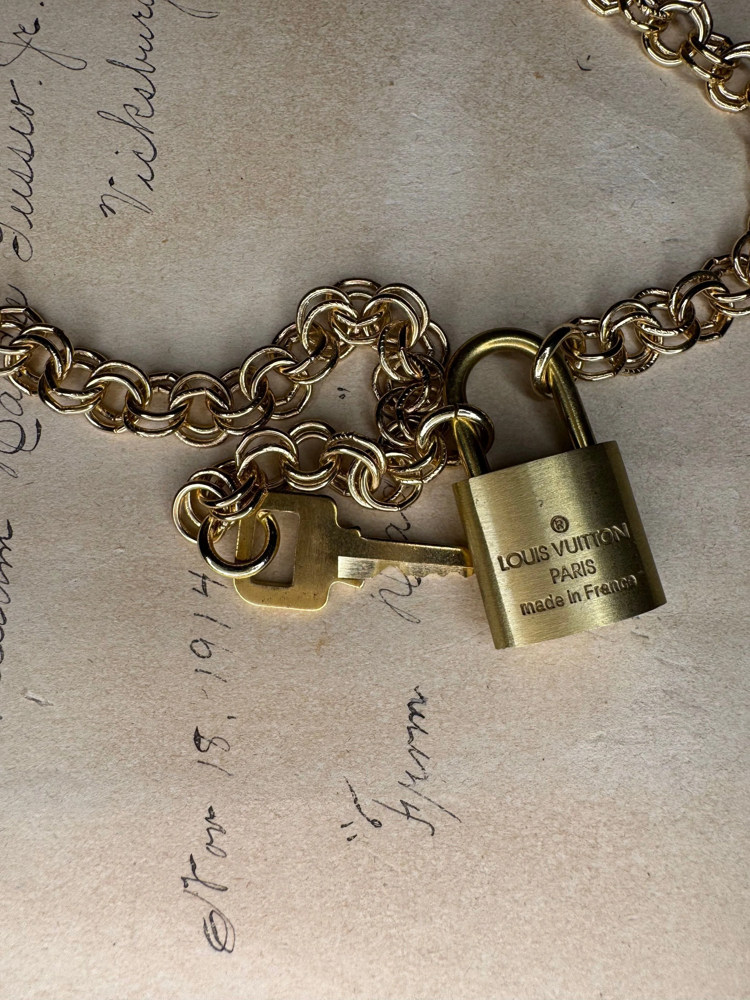 Upcycled LV Lock Chunky Chain Necklace 16"