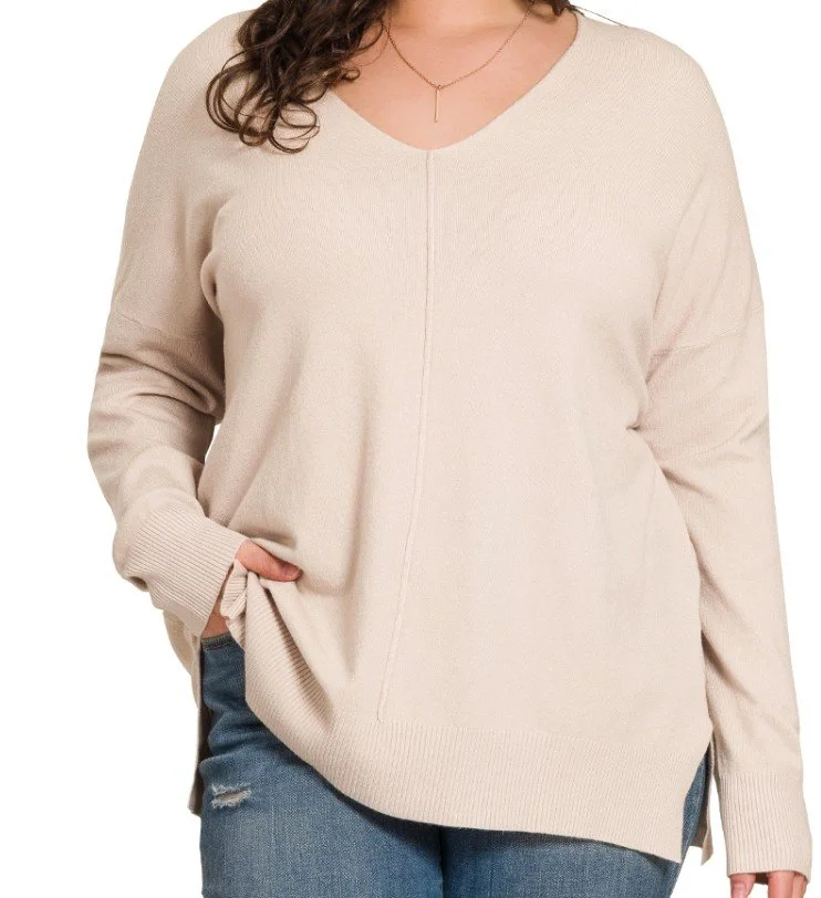 Zenana VISCOSE FRONT SEAM SWEATER S-3XL