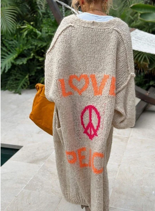 Hidden Love & Peace Oversized Knit Cardigan S-XL 3 Colors!