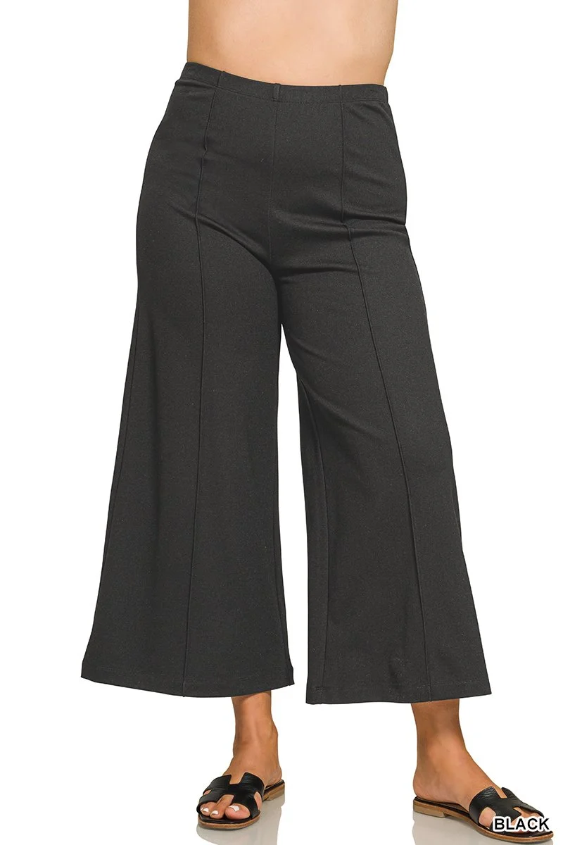 ZENANA PONTE ELASTIC WAISTBAND PINTUCK PANTS -WIDE LEG 2 COLORS S-3XL