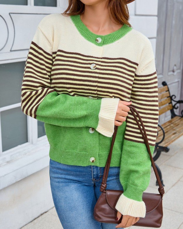 Hidden Colorblock Stripe Knit Cardigan S-XL