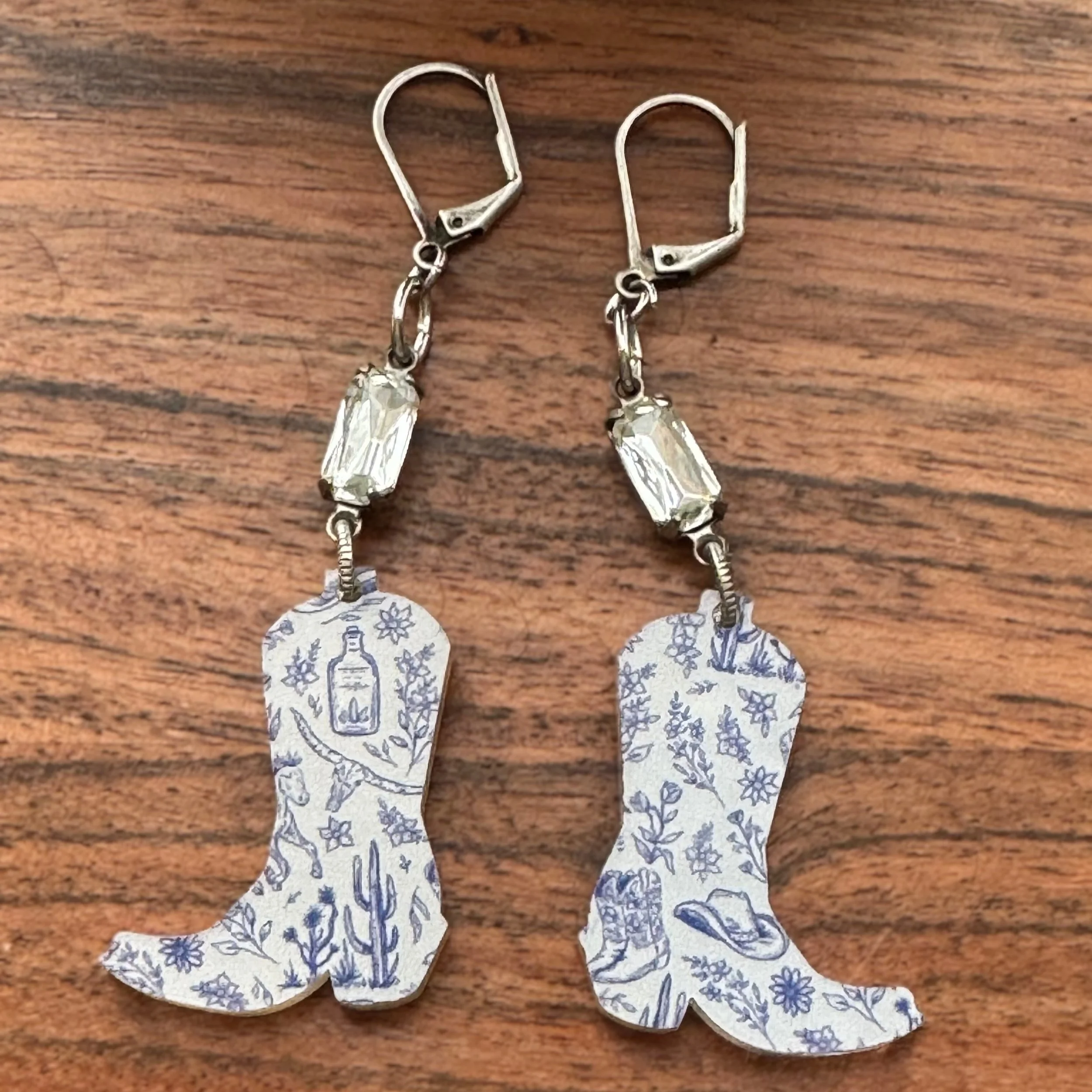 Blue Willow Cowboy Boot Earrings