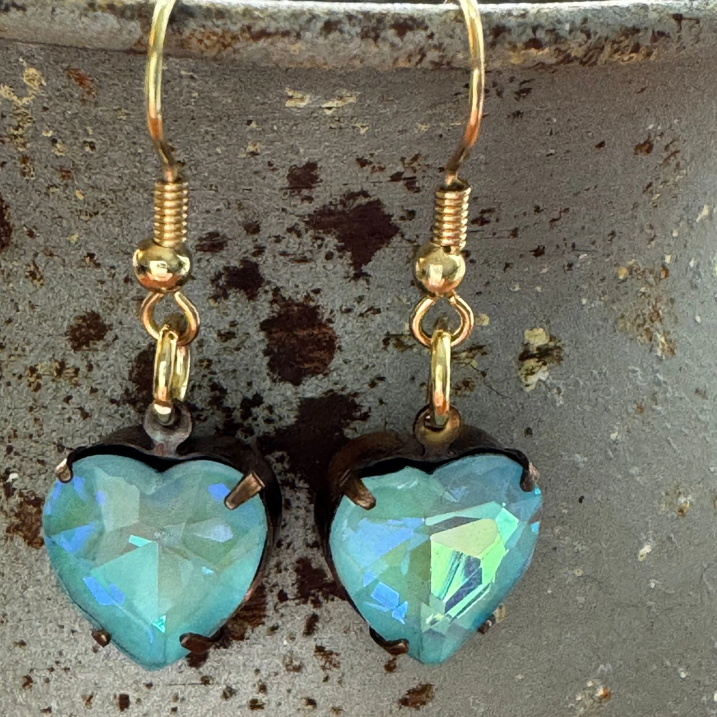 Iridescent Aqua Heart Earrings