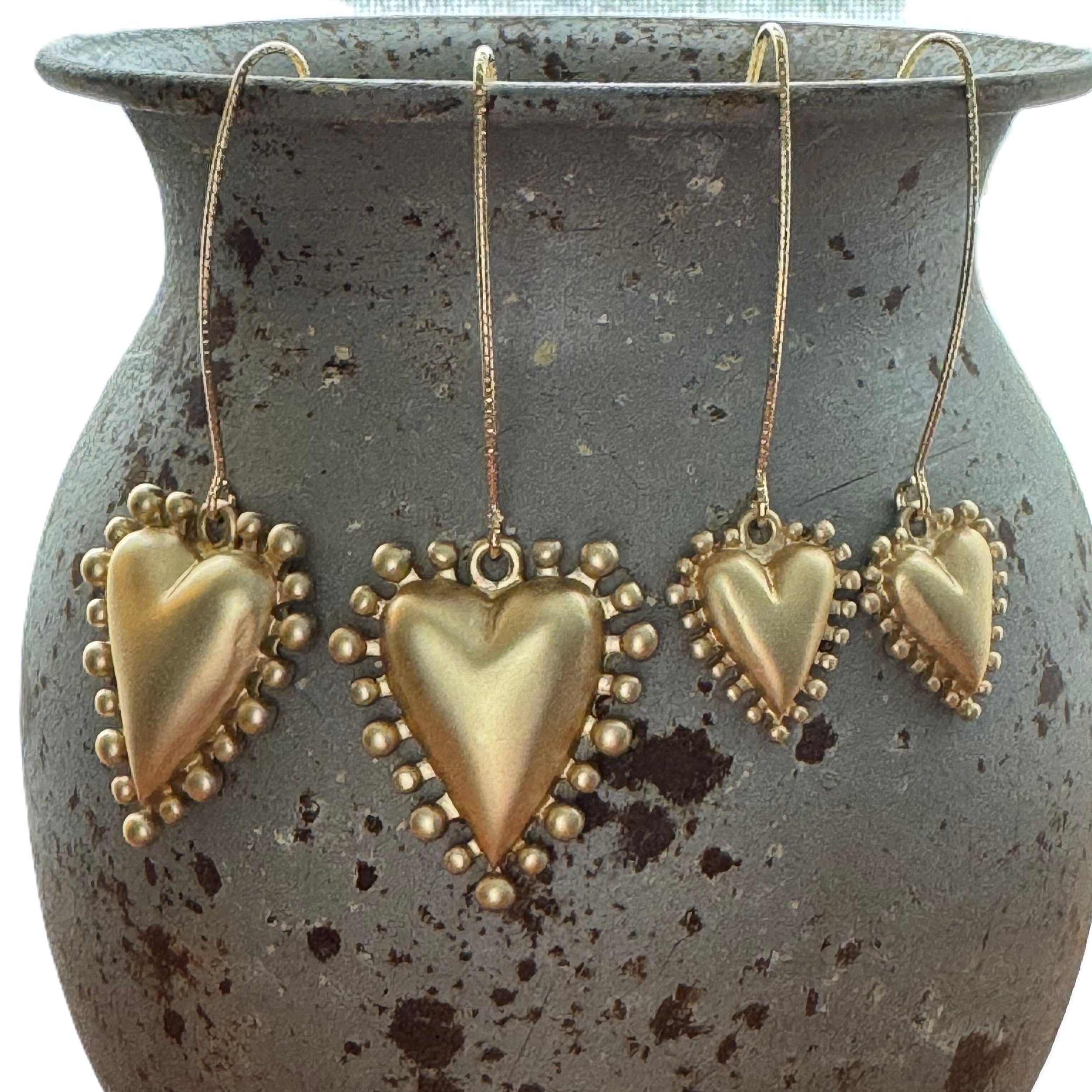 Sacred Heart Beaded Earrings Matte Gold - 2 Sizes