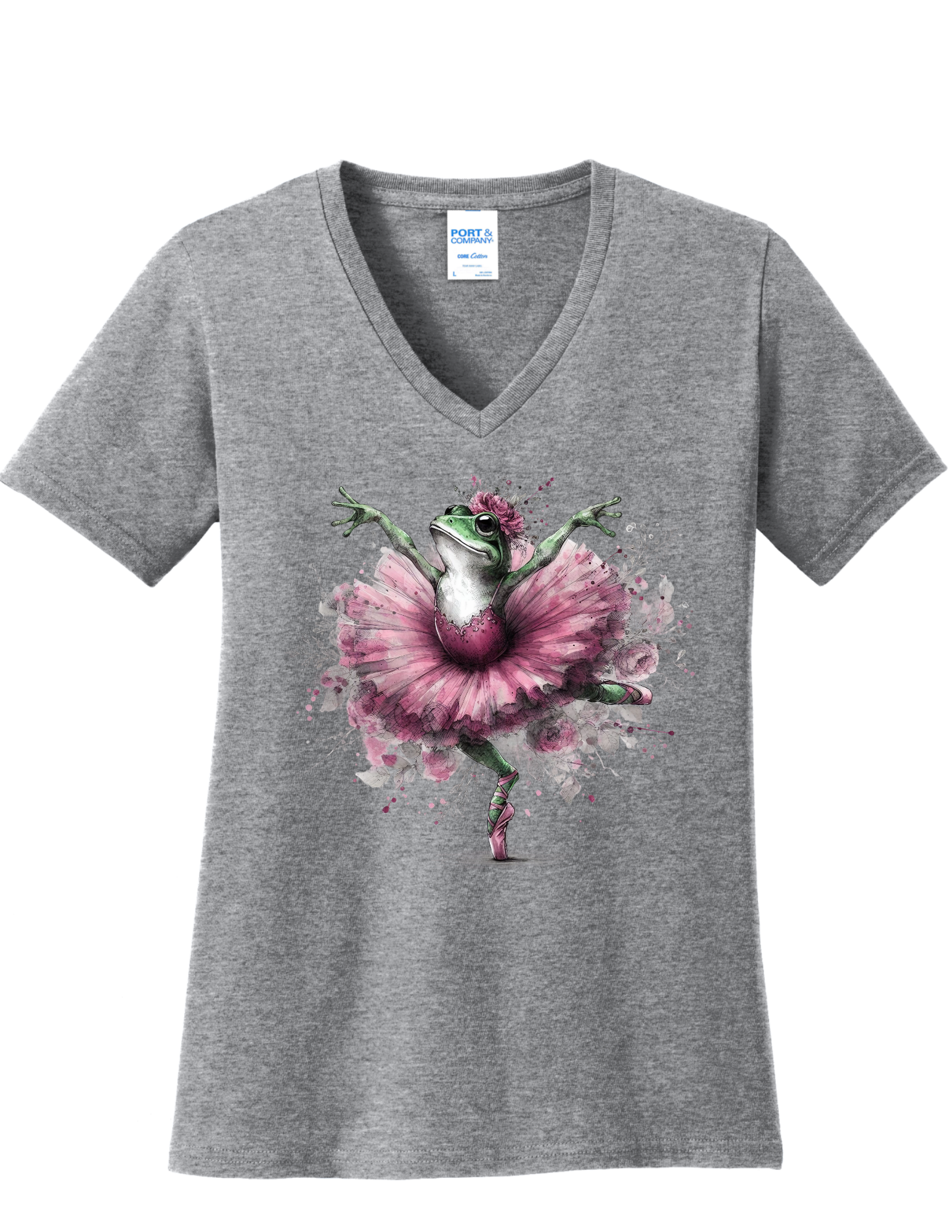 Ballerina frog heather gray vneck .png