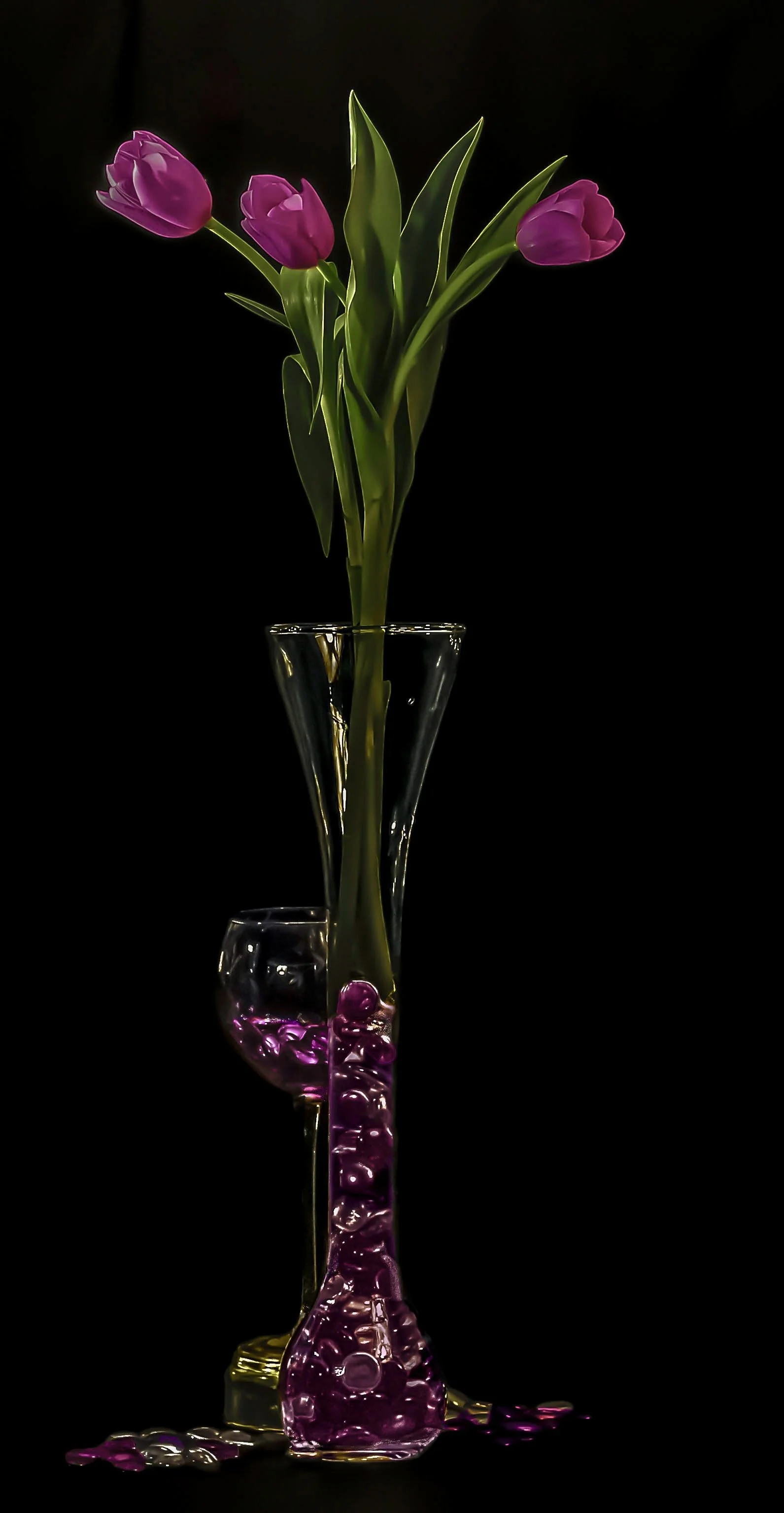 LS-00173Untitled (Three Pink  Roses on Black Background) · Still Life · 2025