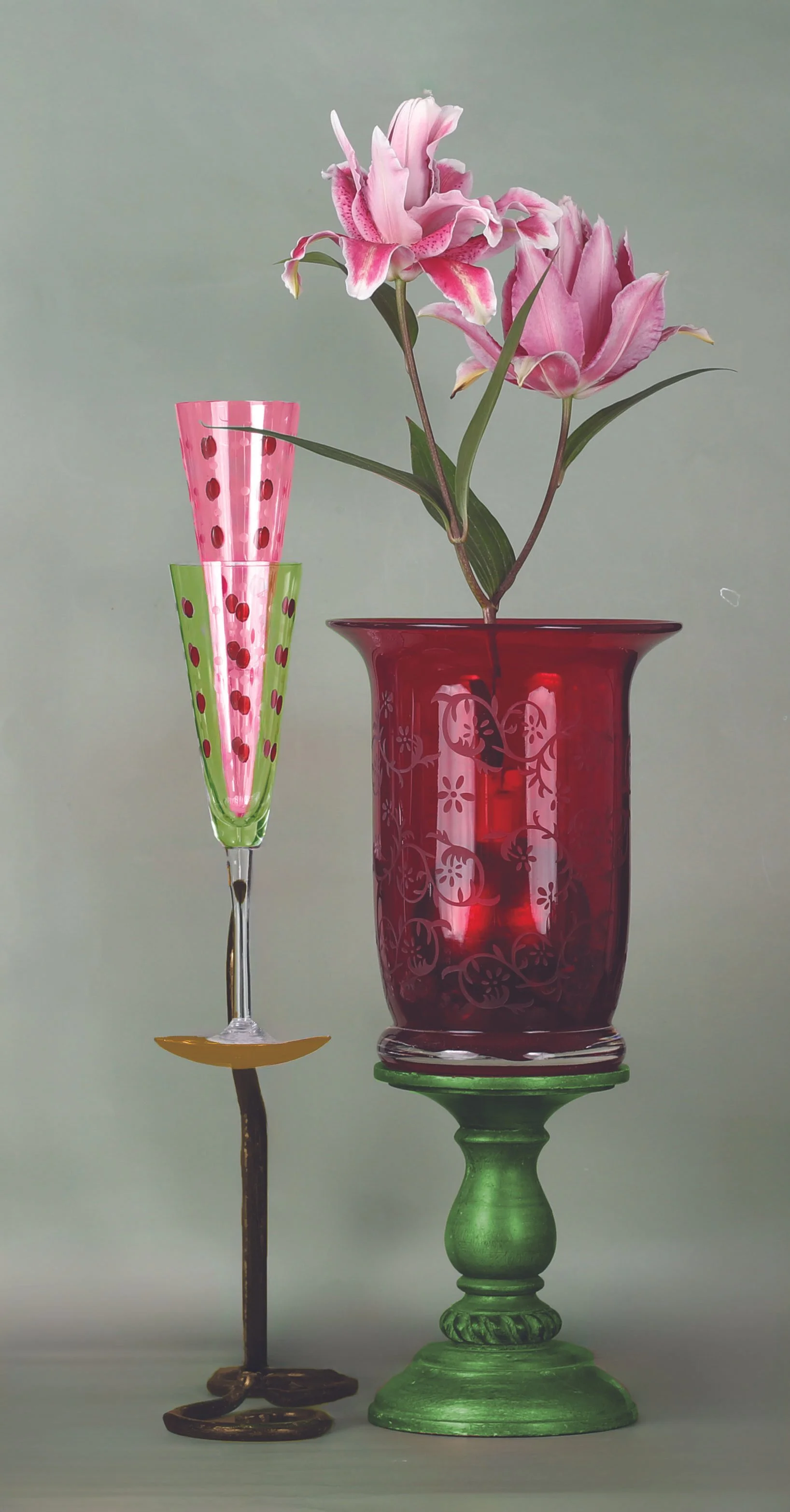 LS-00197Untitled (Two Pink Lilies on Pale Green Background) · Still Life · 2025