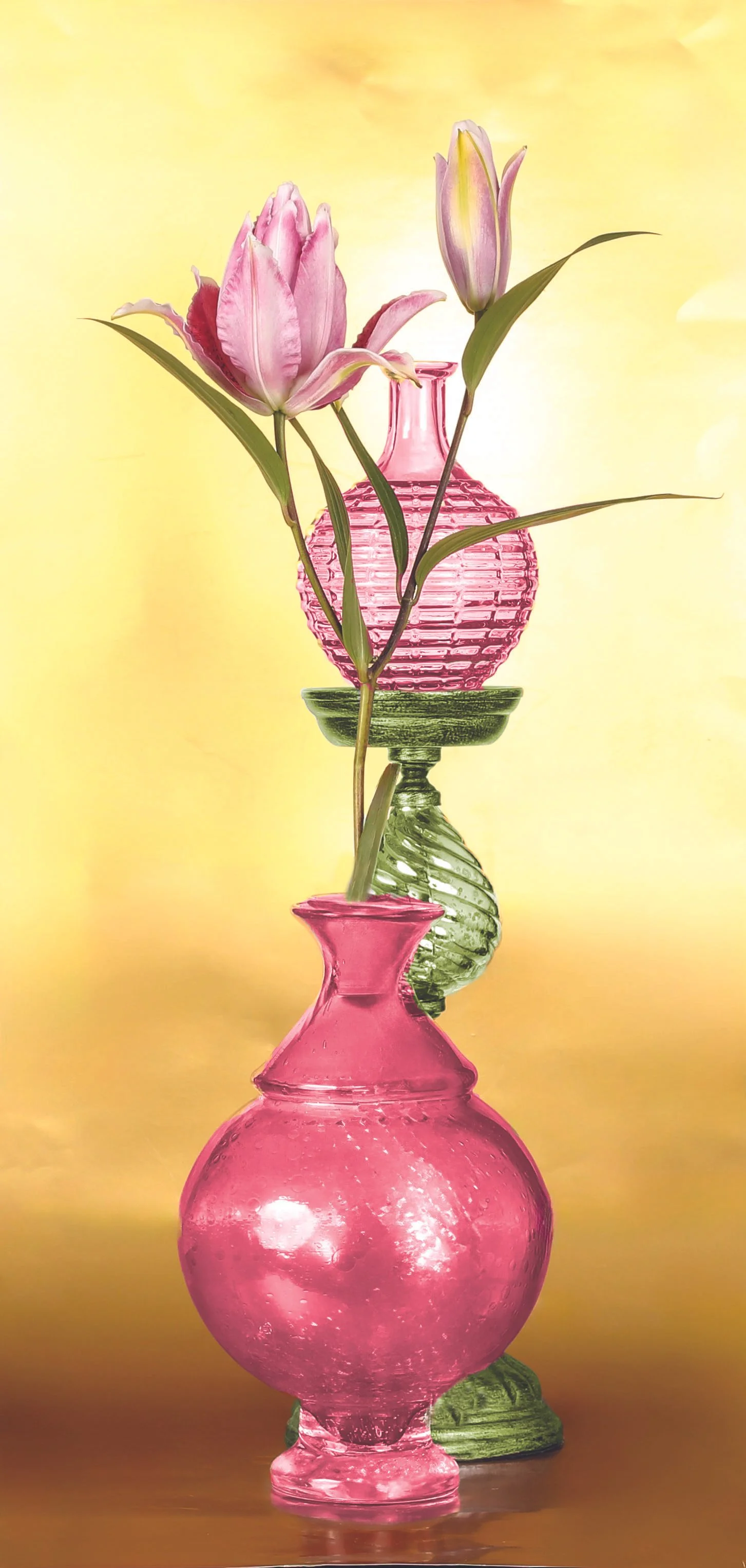 LS-00196Untitled (Two Pink Lilies on Warm Golden Background) · Still Life · 2025