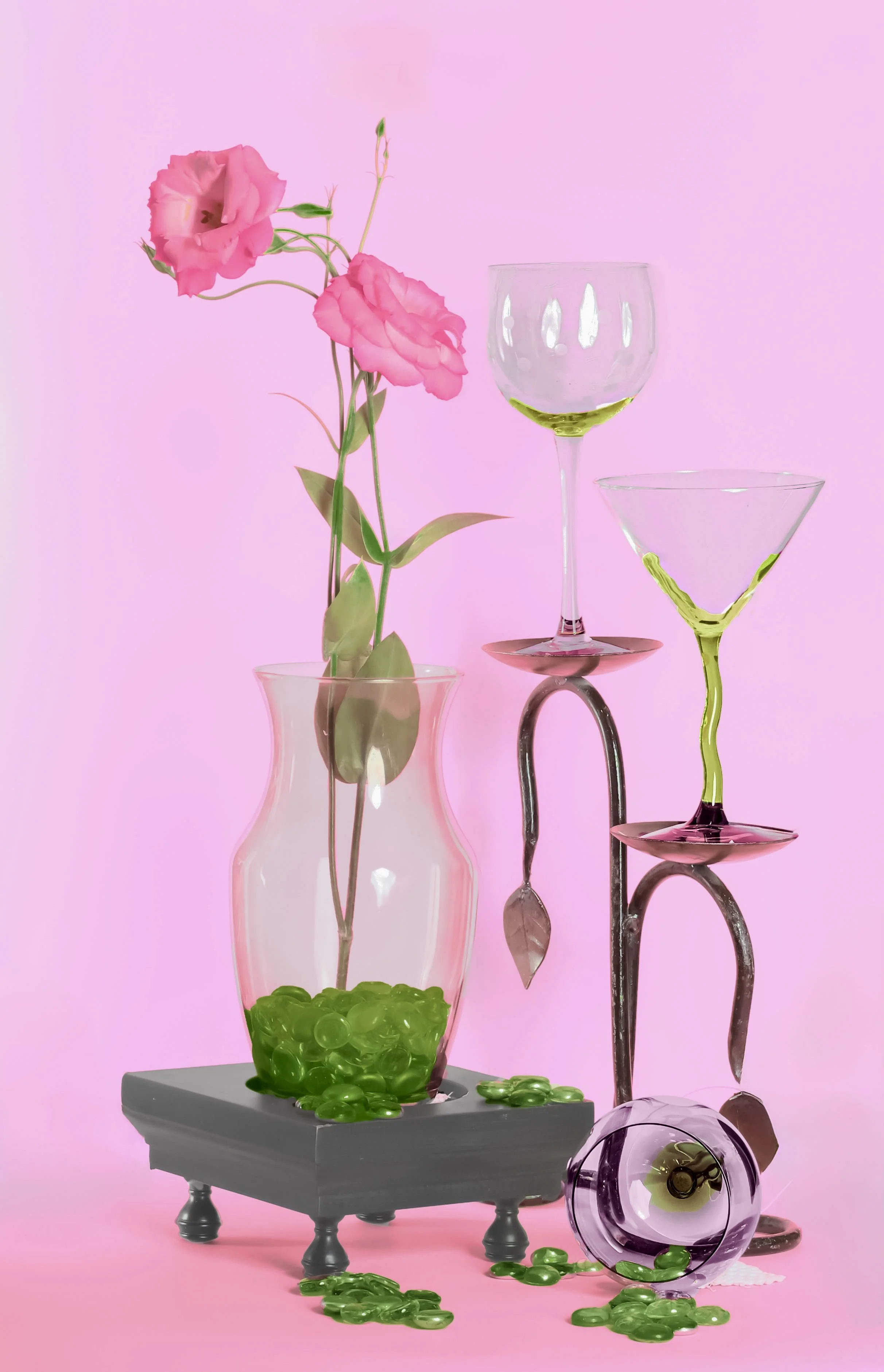 LS-00201·Untitled (Two Pink Lisianthus Blooms on Pink Background) · Still Life · 2024