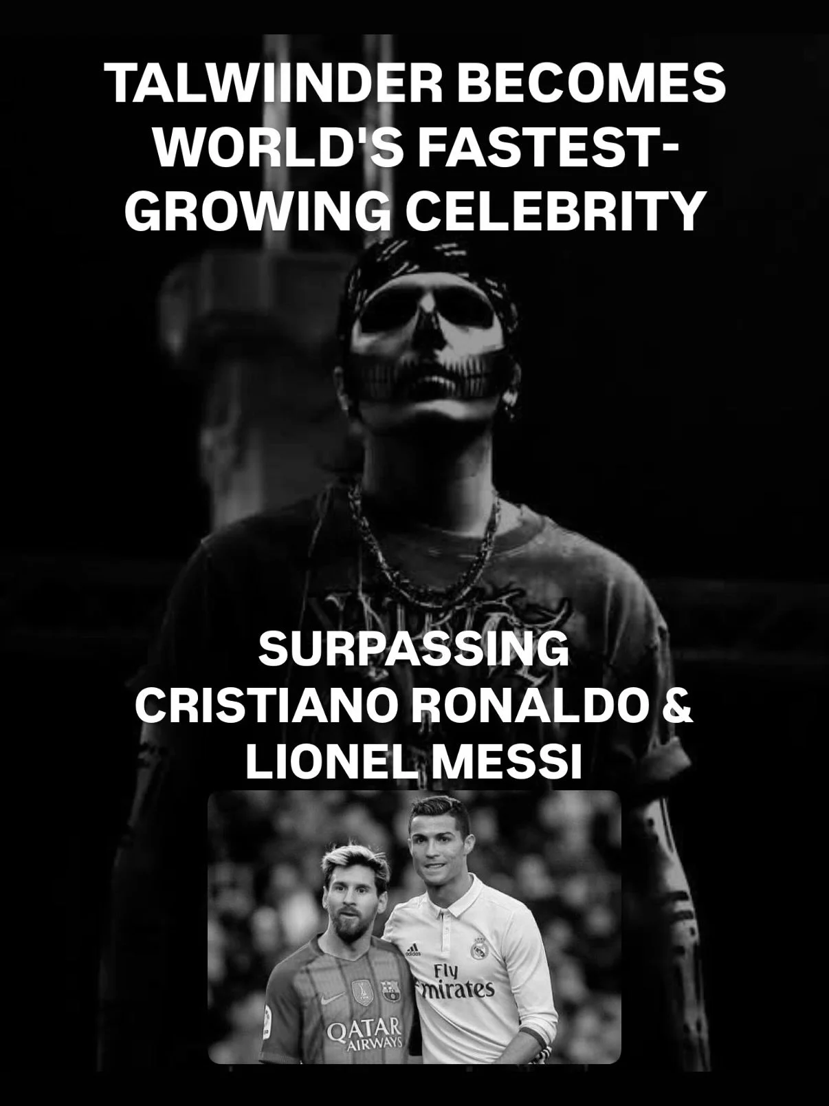Talwiinder Becomes World&rsquo;s Fastest - Growing Celebrity, Surpassing Cristiano Ronaldo &amp; Lionel Messi. 

#indianhiphop #rapper #desirap #hiphop #rap #desihiphop #TalwiinderSong #TalwiinderKhayal
#talwiinder #TalwiinderAlbum #TalwiinderRecords