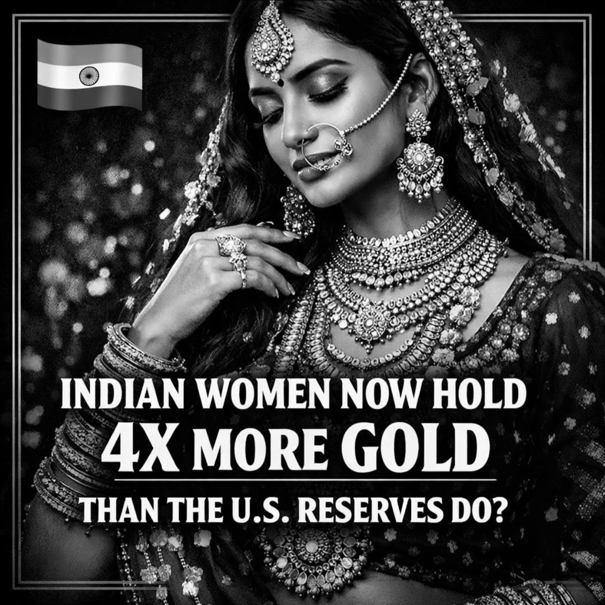 Indian households are estimated to own 25,000&ndash;34,000 tonnes of gold, mostly as jewellery passed down through generations. Gold in India isn&rsquo;t just decoration, it&rsquo;s security, savings, and cultural legacy.

By comparison, the United S