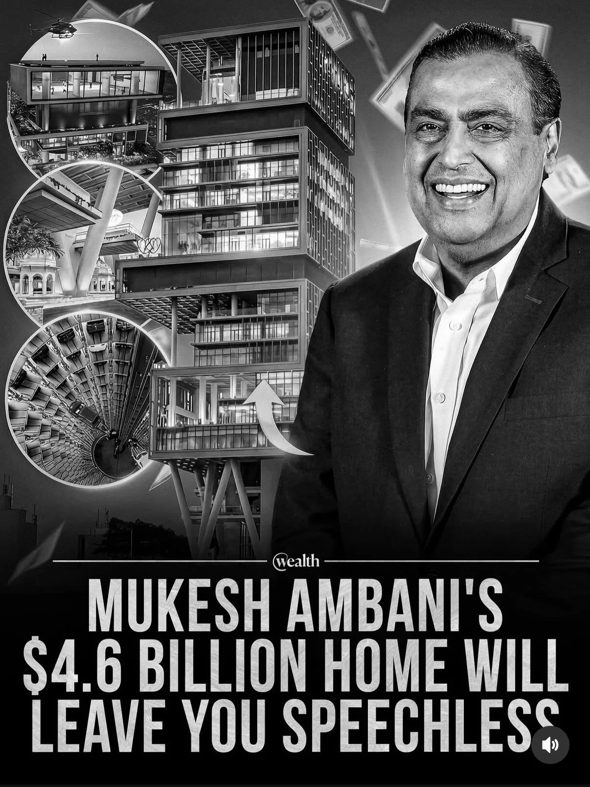 Step inside Antilia , the iconic residence of Mukesh Ambani and one of the most expensive private homes in the world. 

Rising 27 stories above Mumbai, this architectural marvel blends opulence with innovation, featuring everything from a private cin