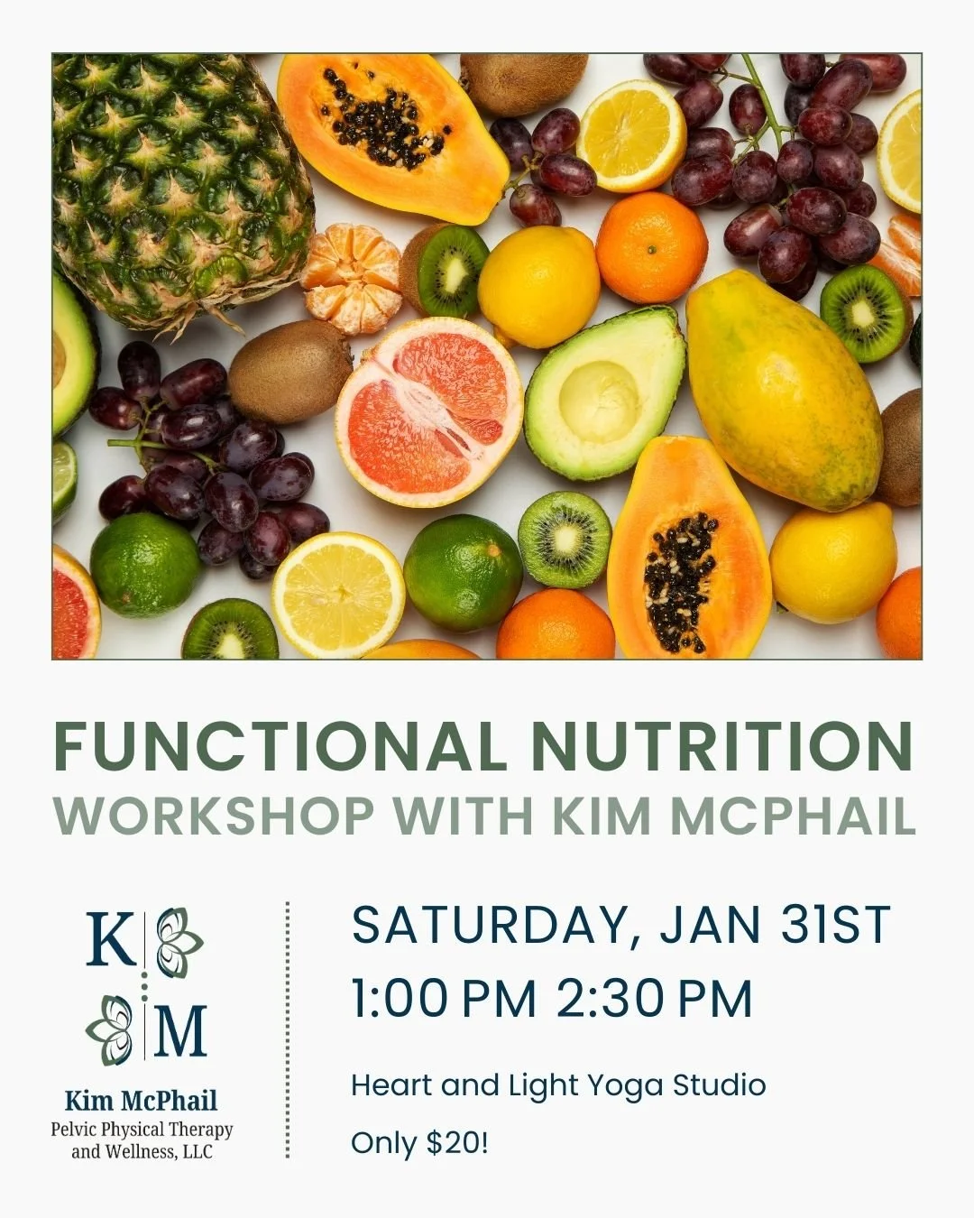 Functional Nutrition Workshop is scheduled for January 31 at 1:00 PM. We will focus on nutrition practices that support energy, digestion, hormone balance, and pelvic health. You will leave with practical steps you can use right away.

Register: http